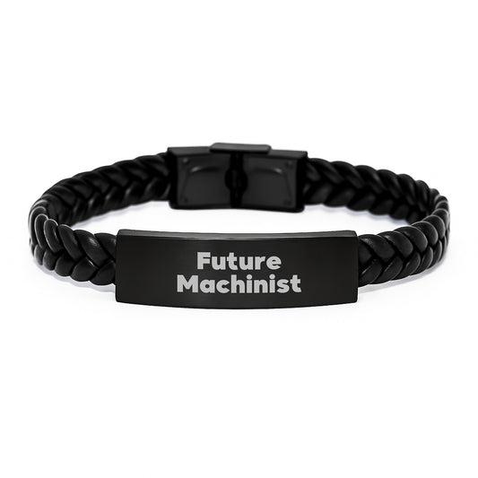 Funny Future Machinist Gifts from Friends for Men - Machinist Interlaced Leather Bracelet, Stainless Steel and PU Leather, Christmas Unique Gifts - Image 1