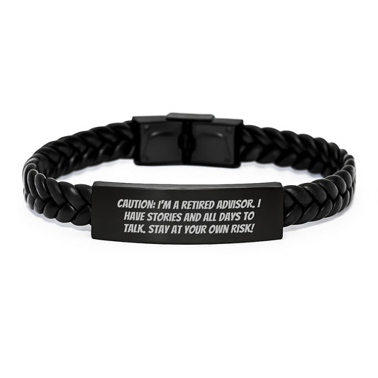 Funny Warning, Gifts from Friends for Retired Advisors, Interlaced Leather Bracelet, Christmas Unique - Image 1