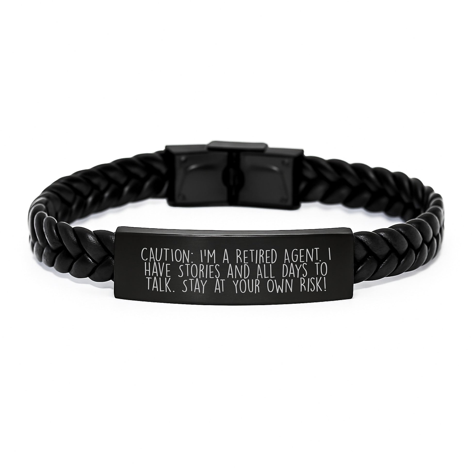 Agent Gifts from Friends - Funny Interlaced Leather Bracelet, Caution: I'm A Retired Agent. I Have Stories And All Days To Talk. Stay At Your Own Risk! - Birthday Unique Gifts for Agent - Image 1