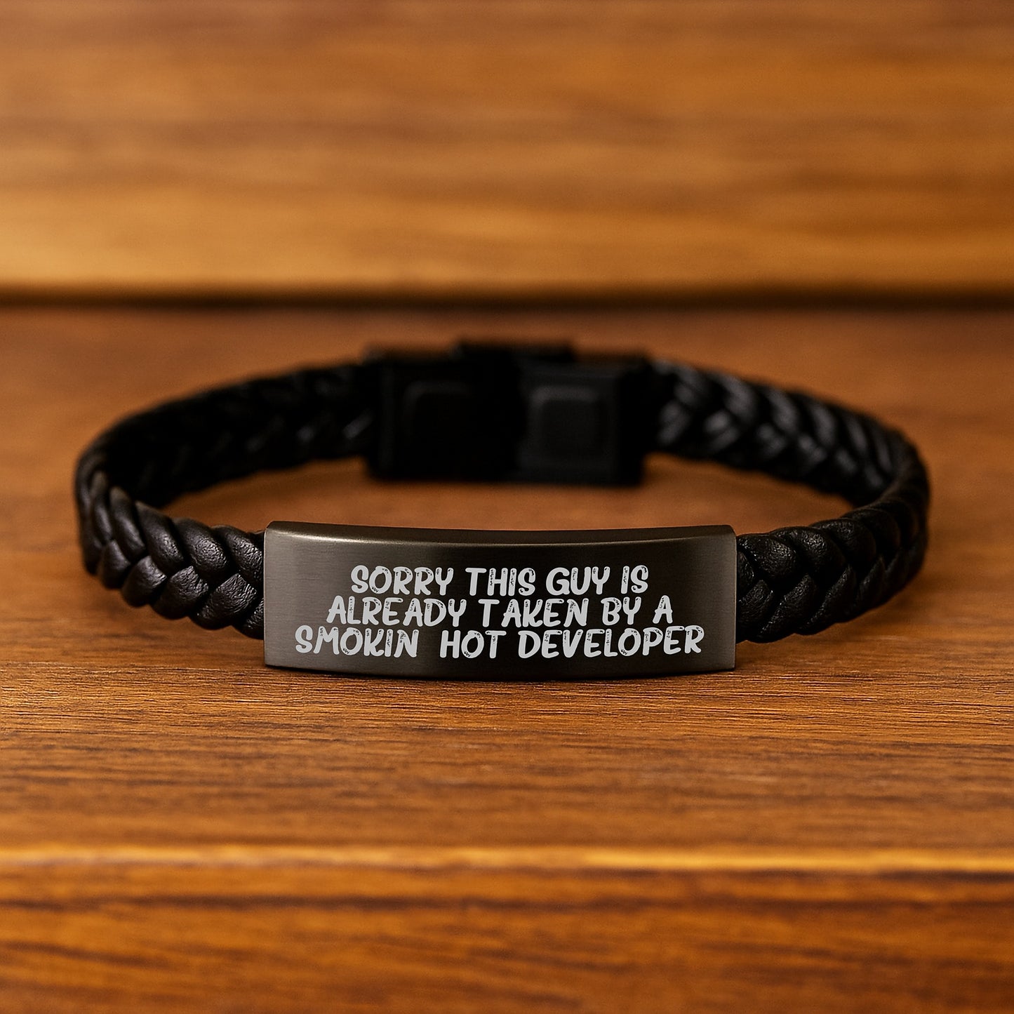 Developer Gifts from Friends for Birthday - 'Sorry This Guy Is Already Taken' Interlaced Leather Bracelet, Durable Stainless Steel & PU Leather Combination, 7.87 inches - Image 2