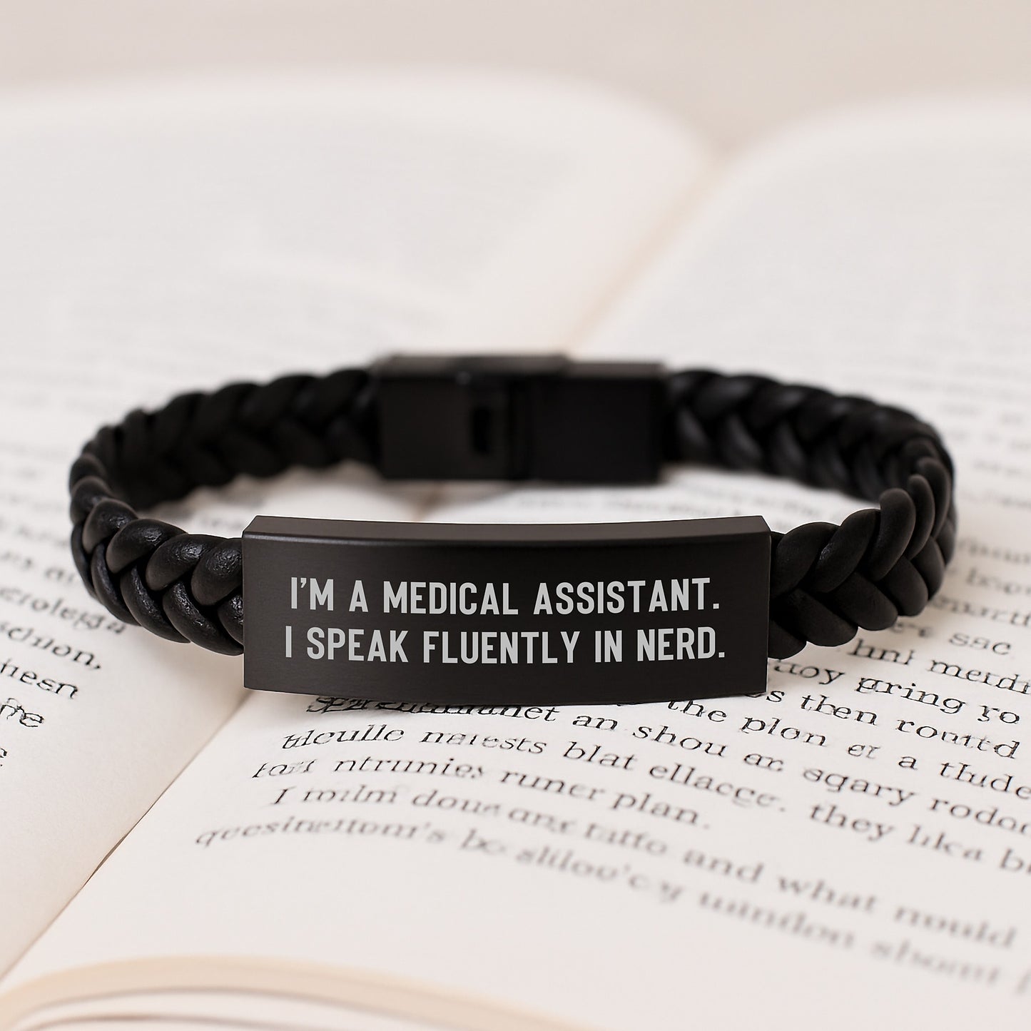 Funny Medical Assistant Gifts from Friends - 'I'm A Medical Assistant. I Speak Fluently In genius.' Interlaced Leather Bracelet for Birthday - Image 3