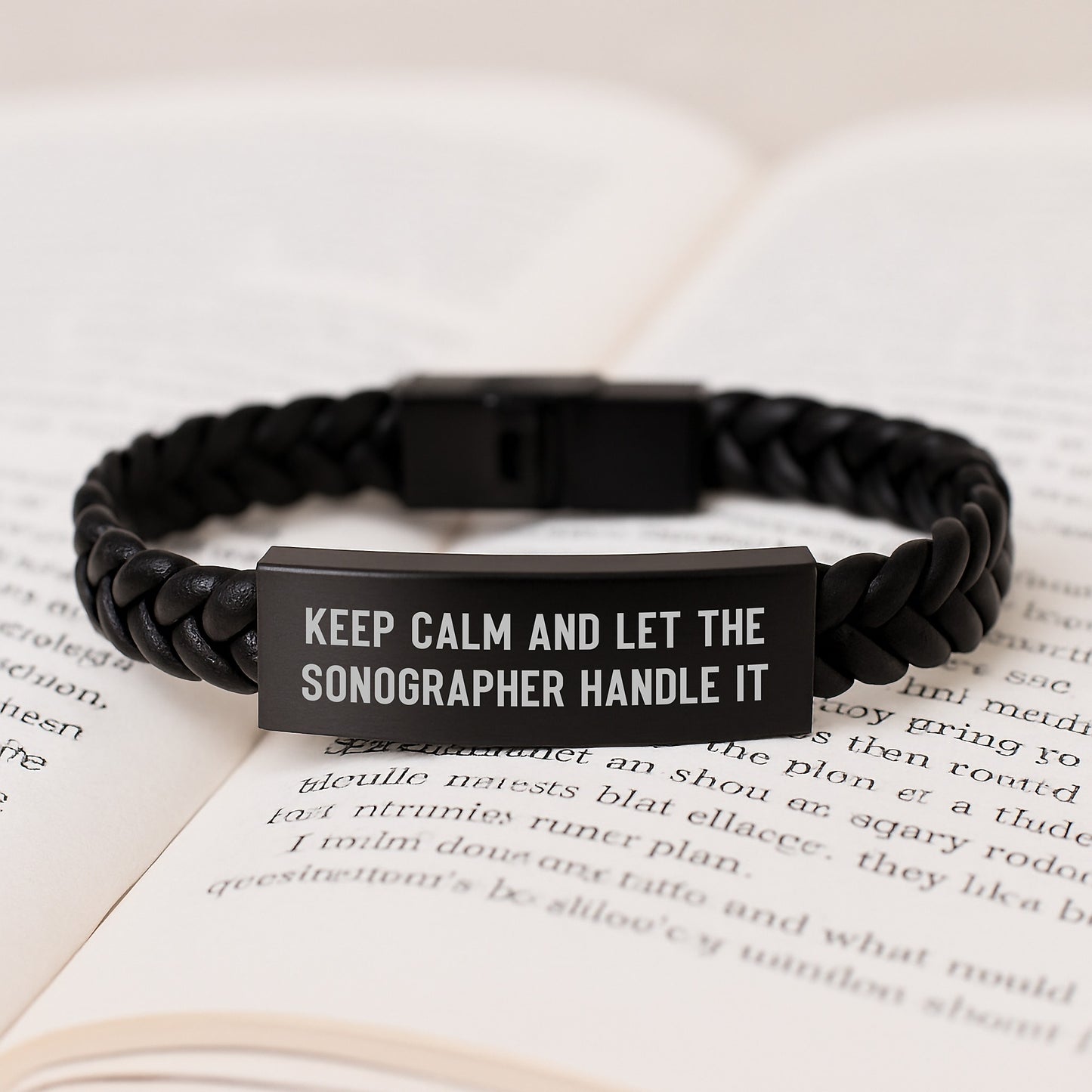 Funny Sonographer Gifts from Friends to Sonographers - Keep Calm And Let The Sonographer Handle It Christmas Unique Sonographer Interlaced Leather Bracelet - Image 3