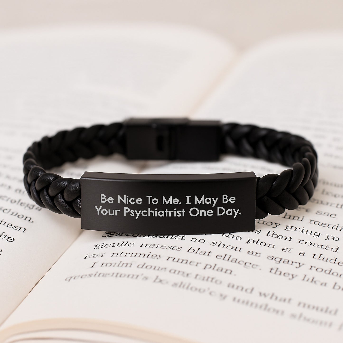 Funny Psychiatrist Gifts for Men, Women, Friends, Family - 'Be Nice To Me' Interlaced Leather Bracelet Birthday Unique Presents from Men, Coworkers, Family to Psychiatrist - Image 3
