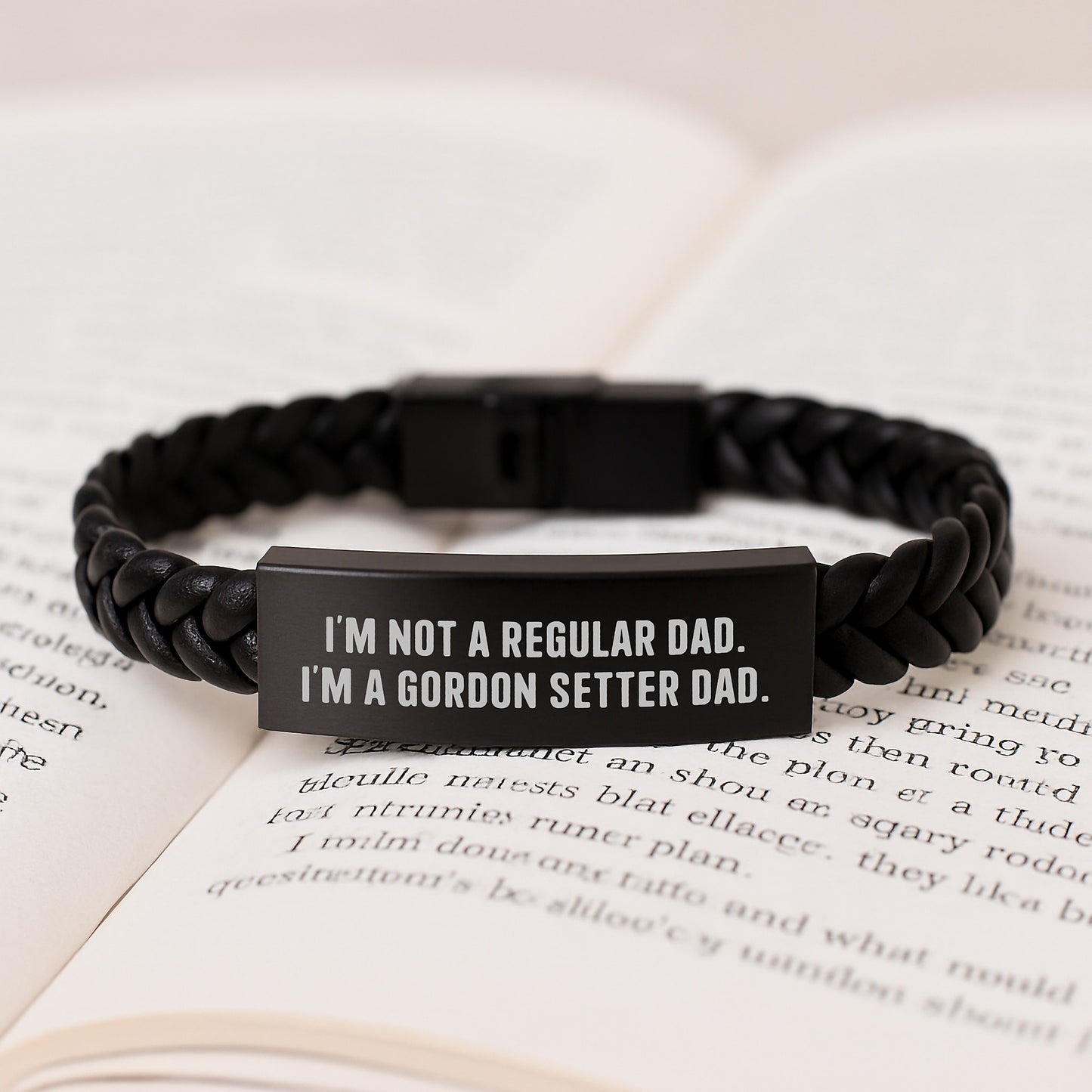 Funny Gordon Setter Dad Gifts, Men's Interlaced Leather Bracelet for Birthday, 'I'm Not A Regular Dad. I'm A Gordon Setter Dad.' Quote, Gifts from Friends for Gordon Setter Dog Owners - Image 3