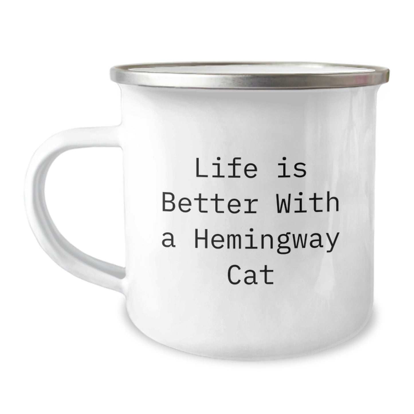 Funny Hemingway Cat Gifts for Men from Friends and Family on Birthday, Camping Mug with Quote 'Life Is Better With A Hemingway Cat' - Image 1