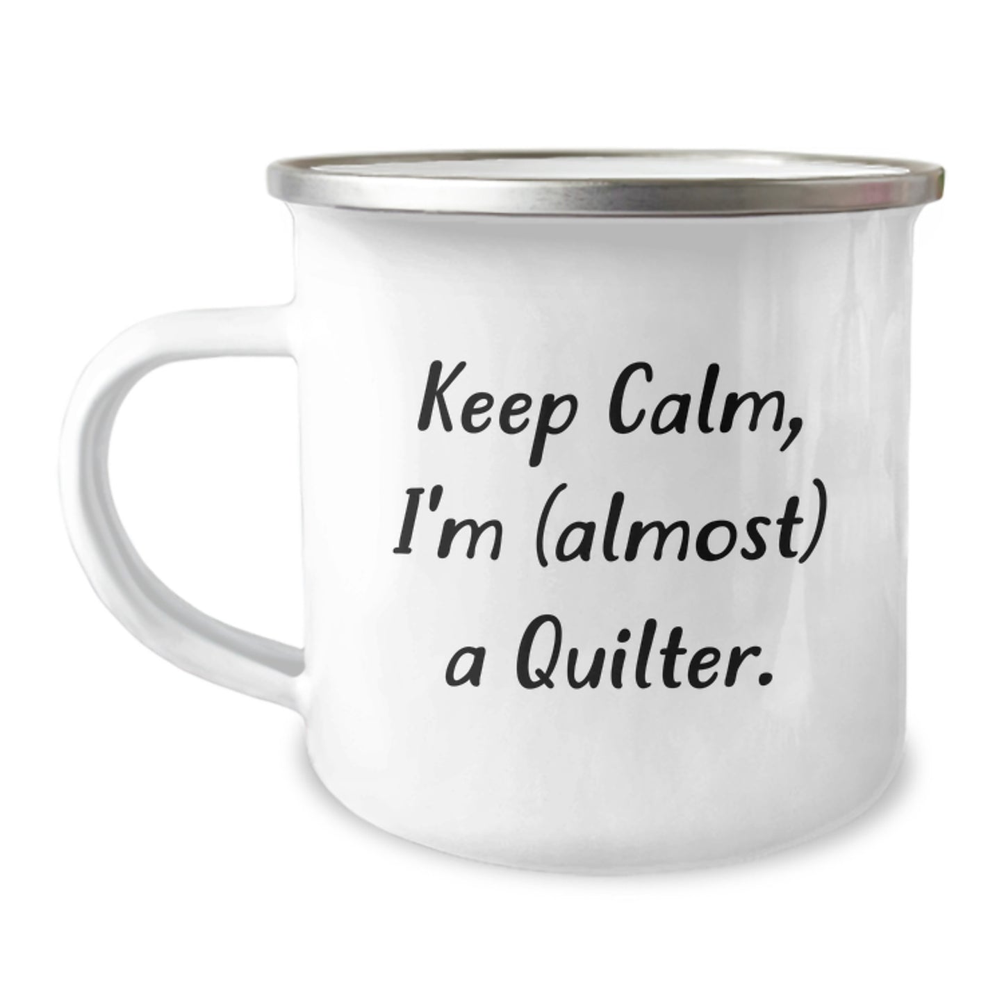 Funny Quilter Gift Ideas for Christmas - Keep Calm I'm (almost) A Quilter Camping Mug for Men Women Friends Family - Image 1