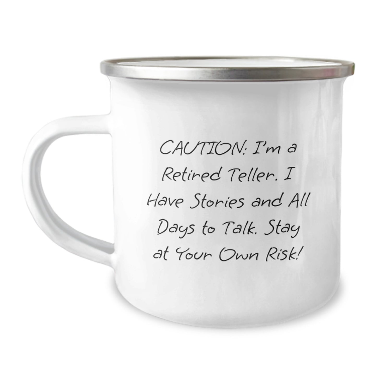 Teller Gifts for Men - Funny Camping Mug 'Caution: I'm A Retired Teller...' - Gifts from Men to Friends, Family, Coworkers - Image 1