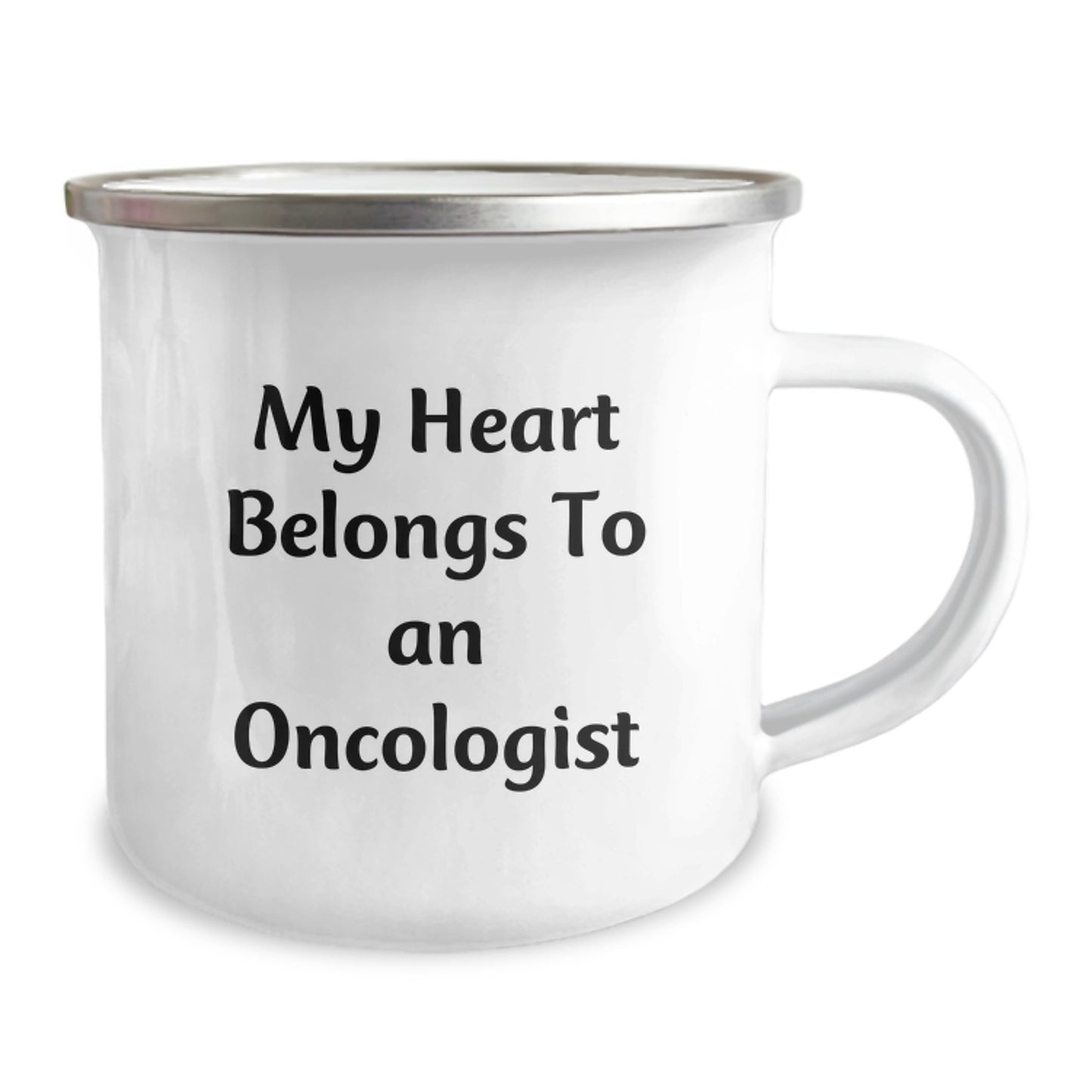 Funny Oncologist Gifts from Men for Christmas Unique Mug, 'My Heart Belongs To An Oncologist' Quote, 12 oz Stainless Steel Camping Mug - Image 2