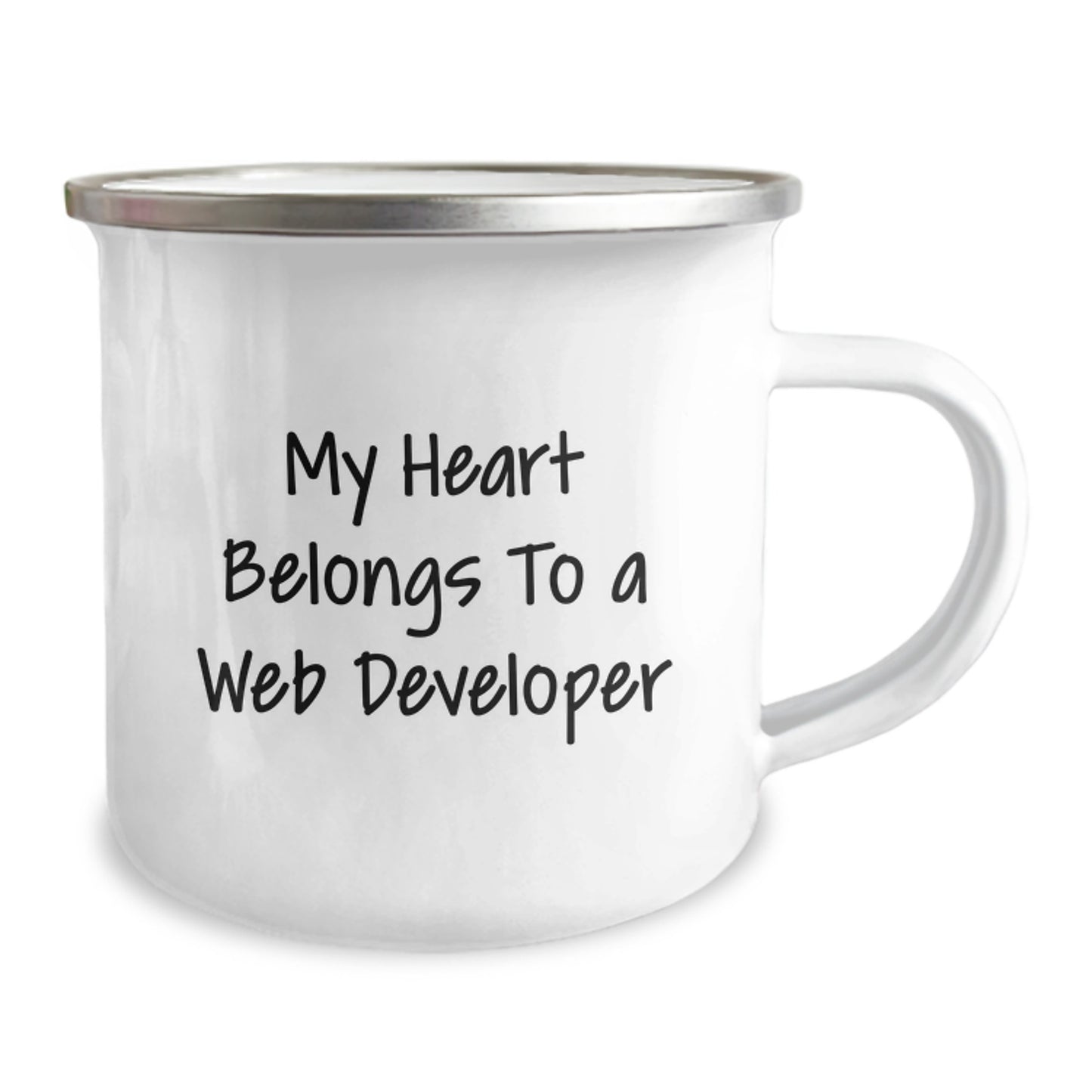Funny Web Developer Gifts for Him, Christmas Unique Presents from Friends to Web Developer, Funny Camping Mug with 'My Heart Belongs To A Web Developer' Quote - Image 2
