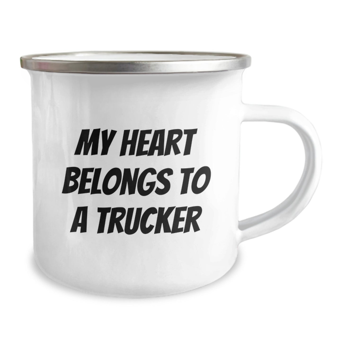 Funny Trucker Gifts, Christmas Unique Gifts, Camping Mug for Trucker Lover - 'My Heart Belongs To A Trucker' - Image 2