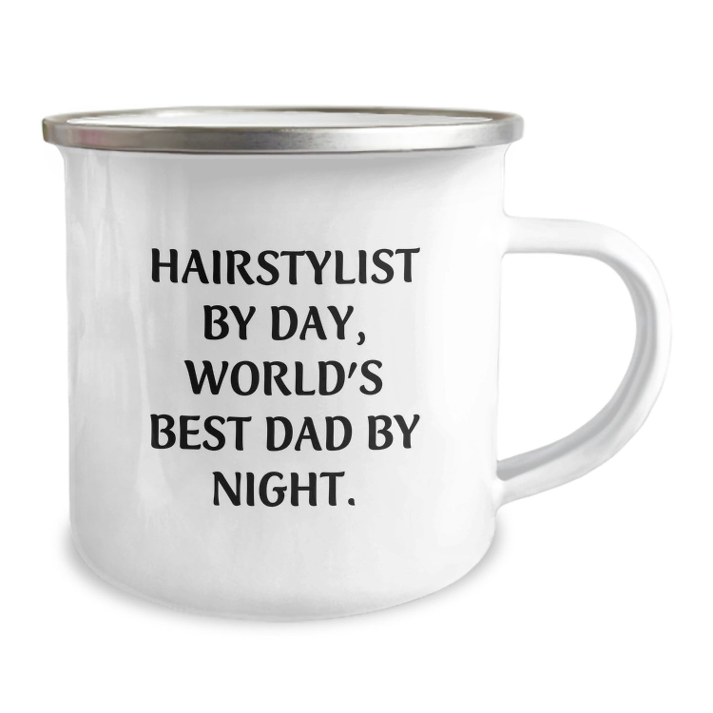 Hairstylist Gifts from Family - Funny Quote Camping Mug for Graduation - 'Hairstylist By Day, World's Best Dad By Night.' - Image 2