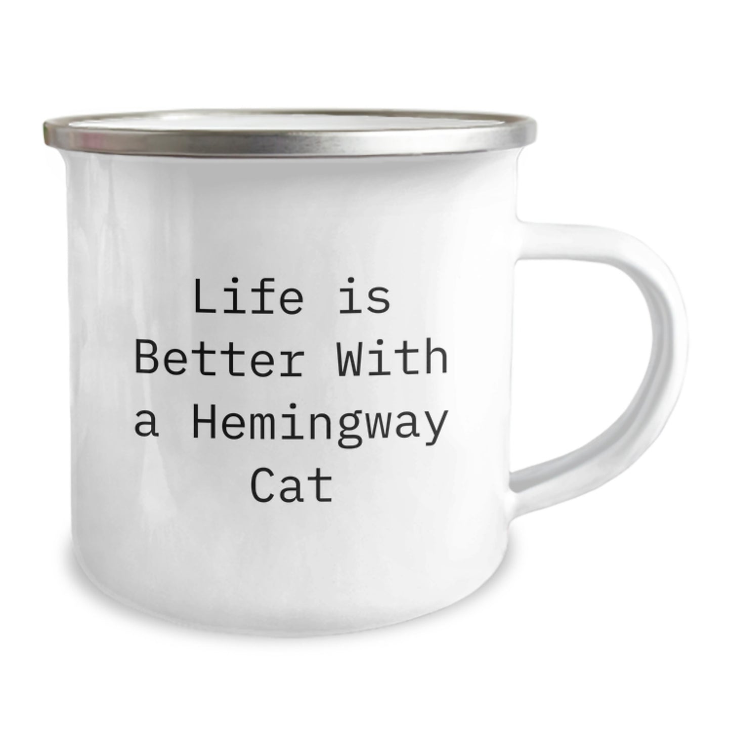 Funny Hemingway Cat Gifts for Men from Friends and Family on Birthday, Camping Mug with Quote 'Life Is Better With A Hemingway Cat' - Image 2