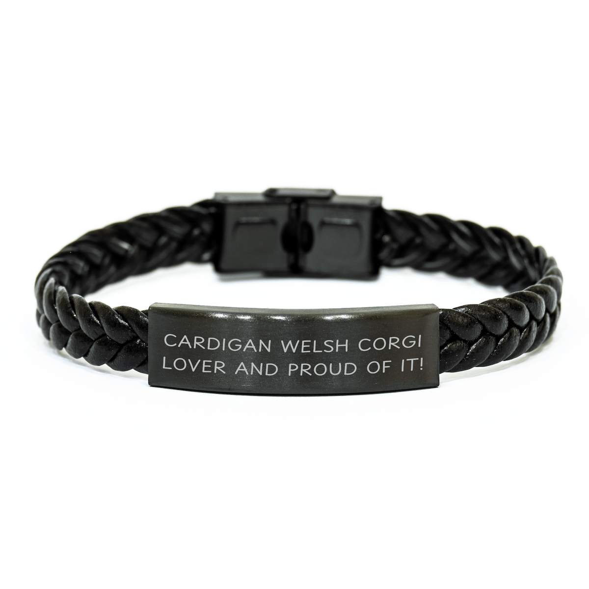 Cardigan Welsh Corgi Dog Lovers Gifts from Friends - Interlaced Leather Bracelet for Men on Father's Day, Proud Corgi Owner Quote - Victory Thru Vision