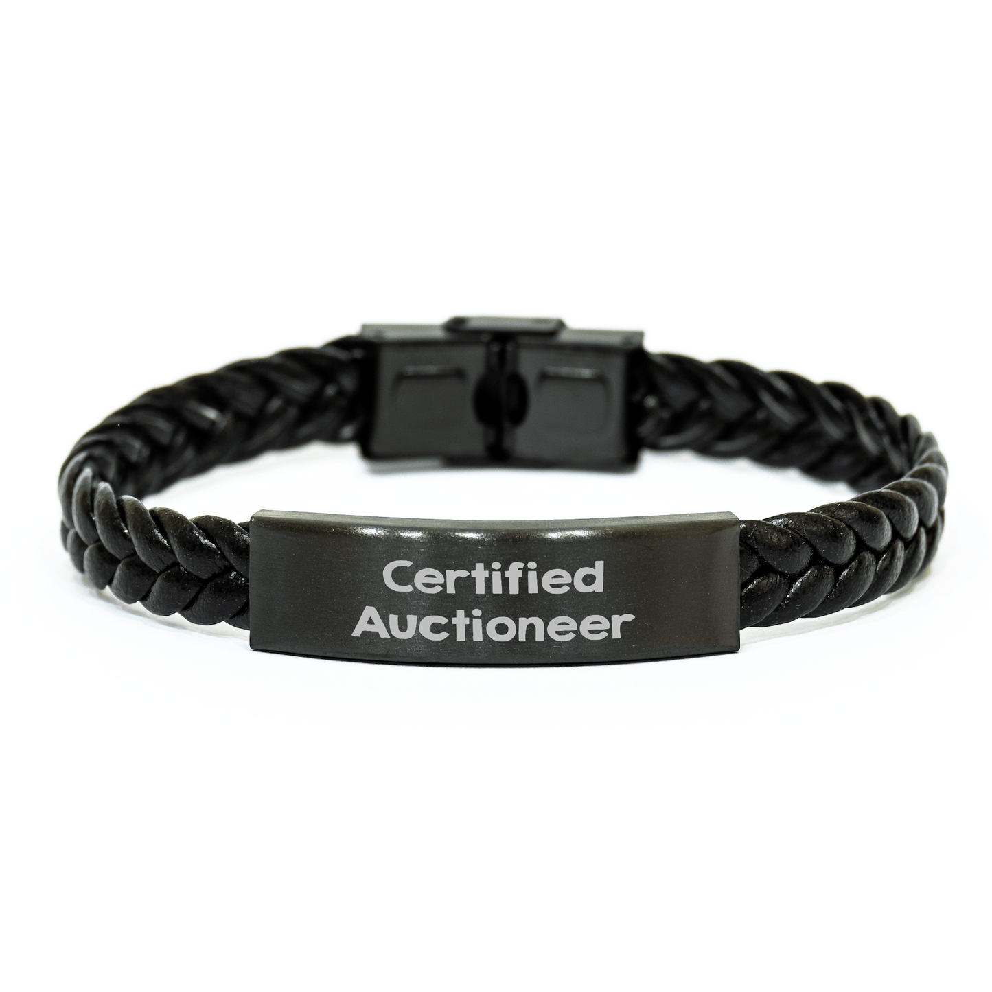 Certified Auctioneer Gifts - Funny Quote Interlaced Leather Bracelet for Men on Father's Day, Gifts from Mom, Dad, or Friends - Gifts for Auctioneer - Victory Thru Vision