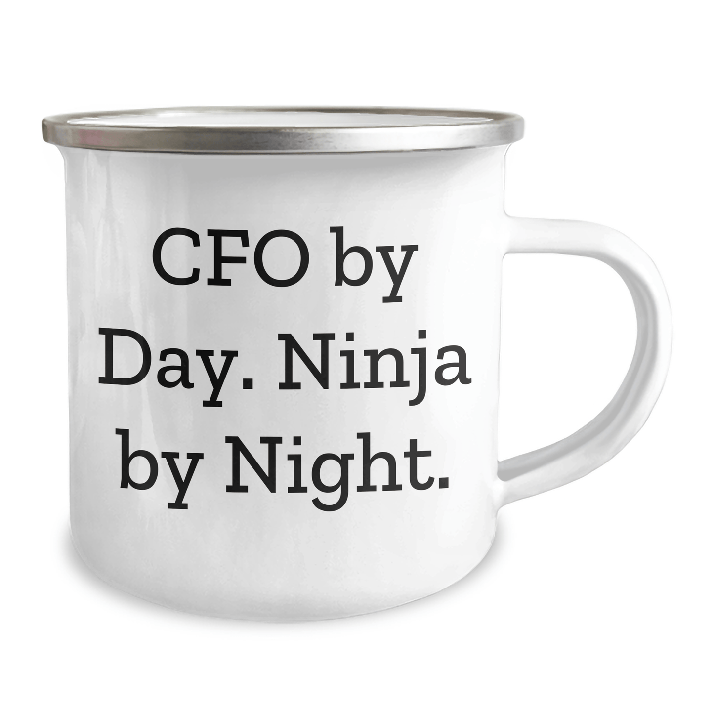 CFO Gifts for Men, 'Cfo By Day. Ninja By Night.' Funny Camping Mug, Graduation Unique Gifts from Friends, 12 oz Stainless Steel with Enamel Finish - Victory Thru Vision