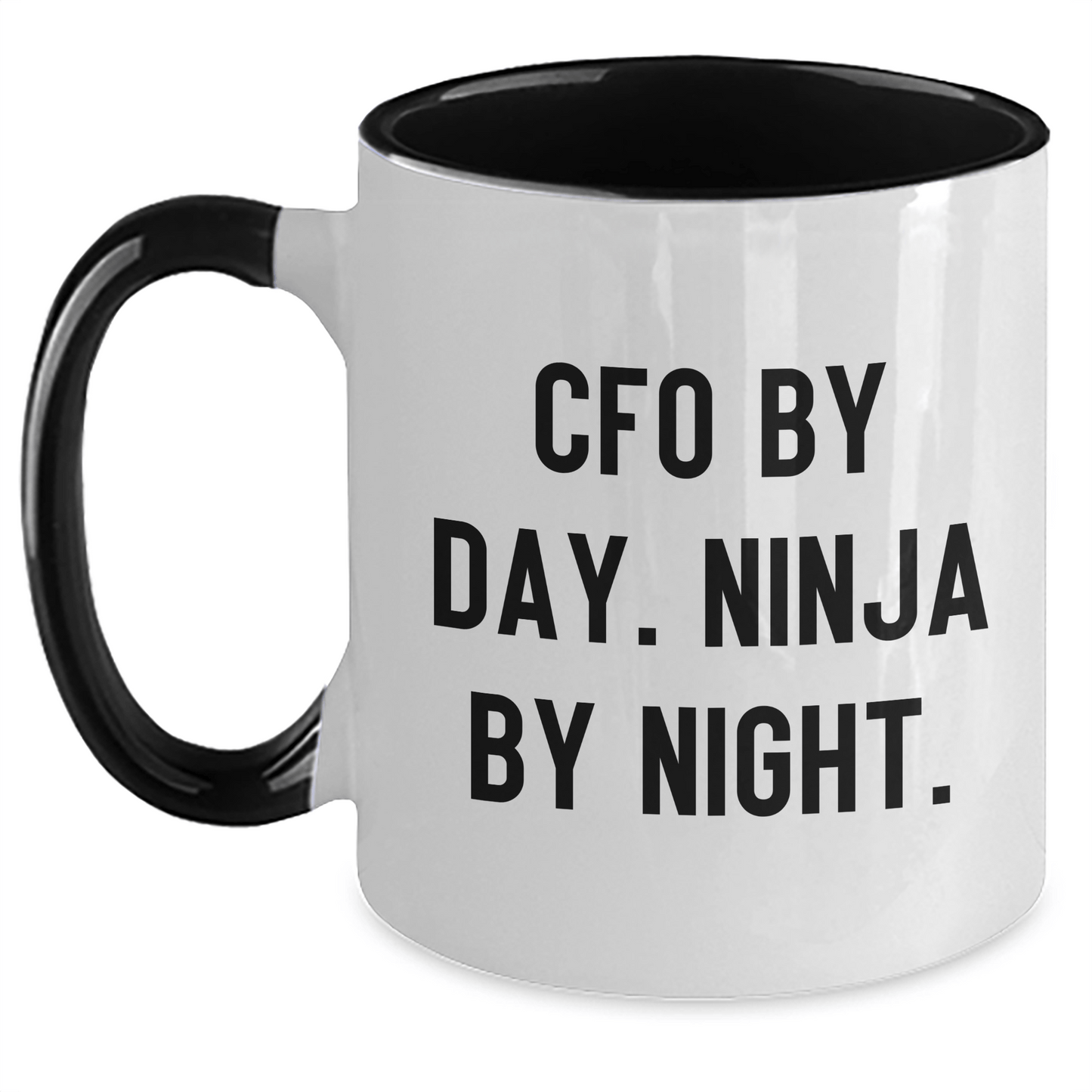 CFO Gifts from Friends - CFO By Day. Ninja By Night. Two Tone Coffee Mug for Graduation, Funny Quote, Navy and White, 11oz - Victory Thru Vision