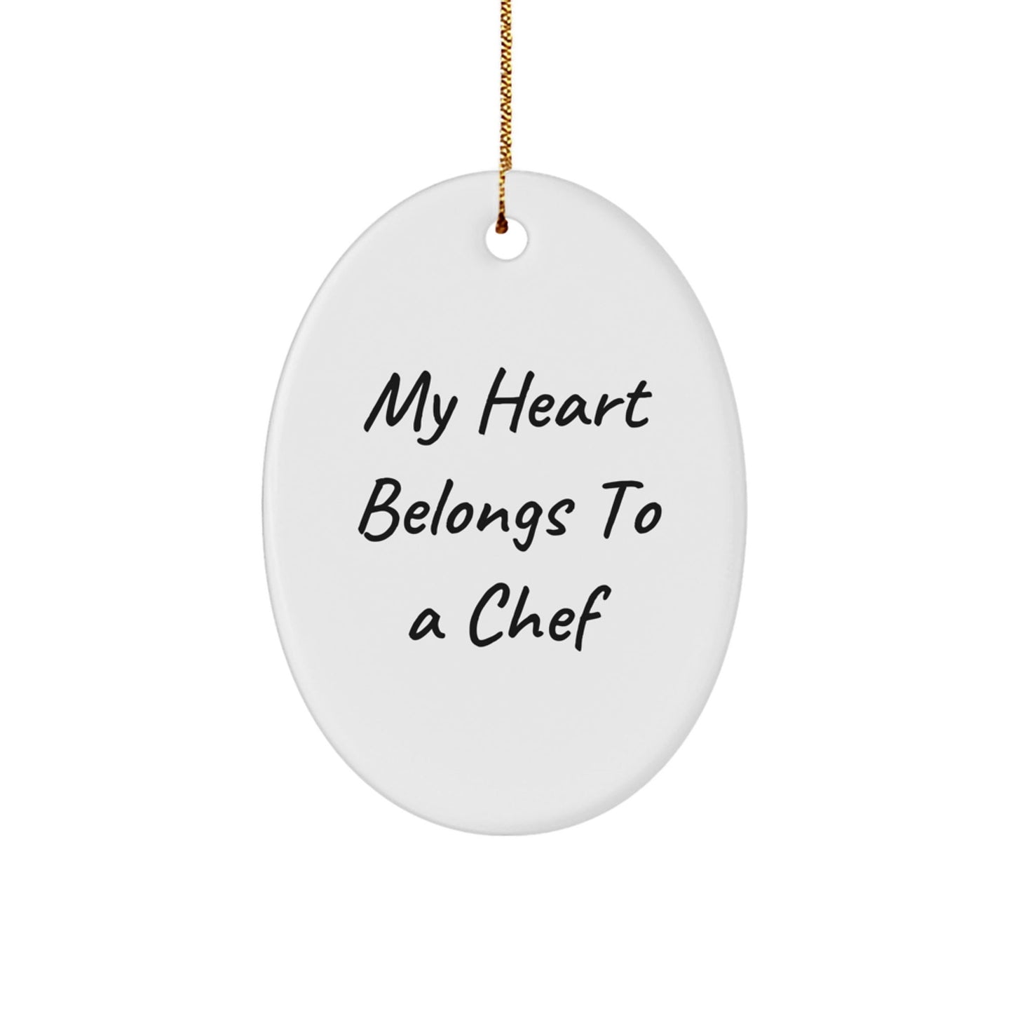 Chef Gifts from Friends - 'My Heart Belongs To A Chef' Oval Ornament, Christmas Unique Presents for the Cooking Enthusiast - Victory Thru Vision