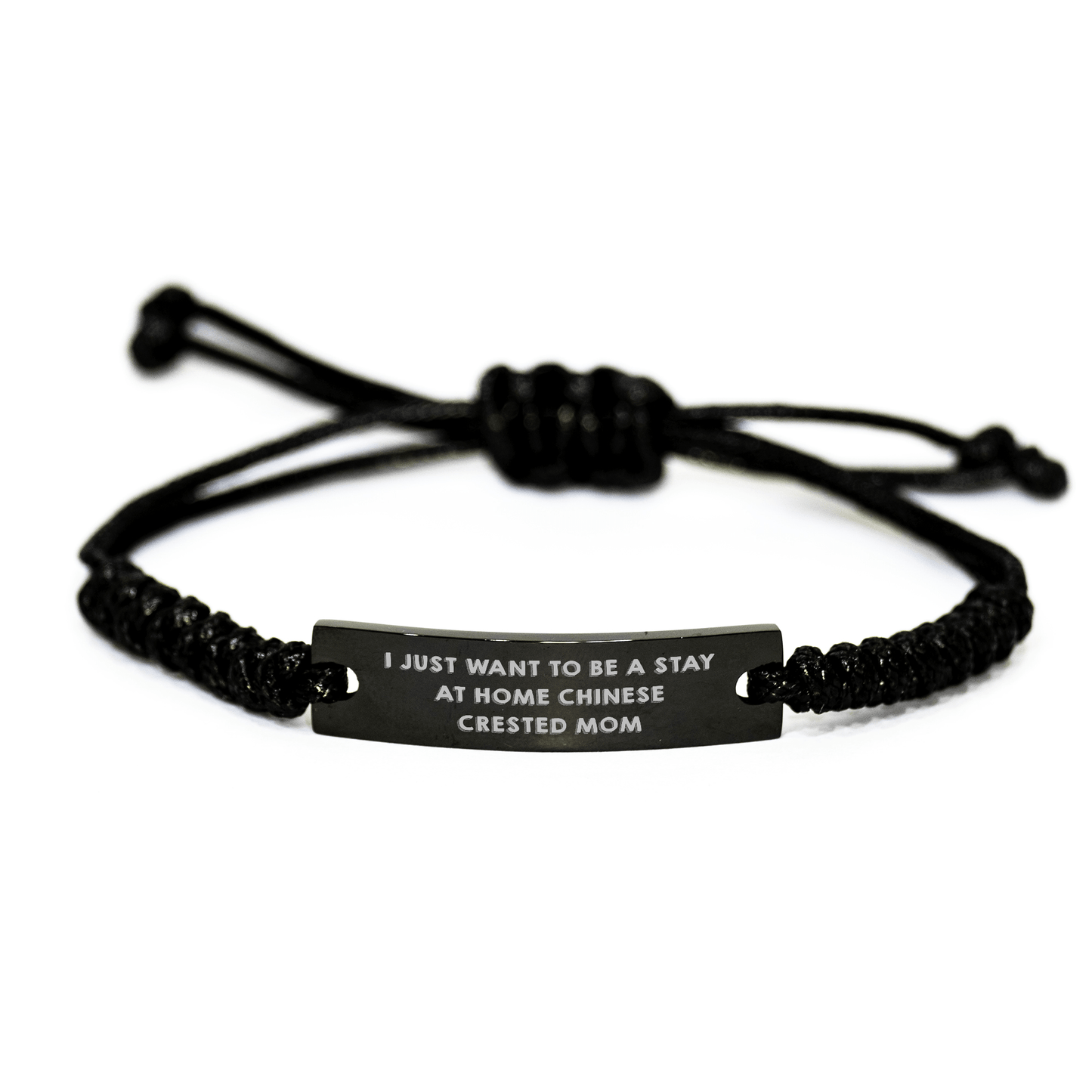 Chinese Crested Dog Gifts, Funny Quote Rope Bracelt for Men, Father's Day Unique Gifts from Mom, Adjustable 3.34-9.84 inches Black Stainless Steel Engraved - Victory Thru Vision