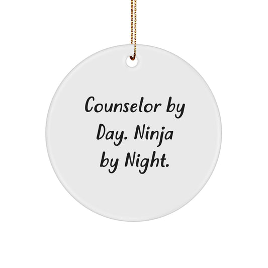 Counselor Gifts from Men to Counselors By Day. Ninja By Night. Christmas Circle Ornament - Image 1