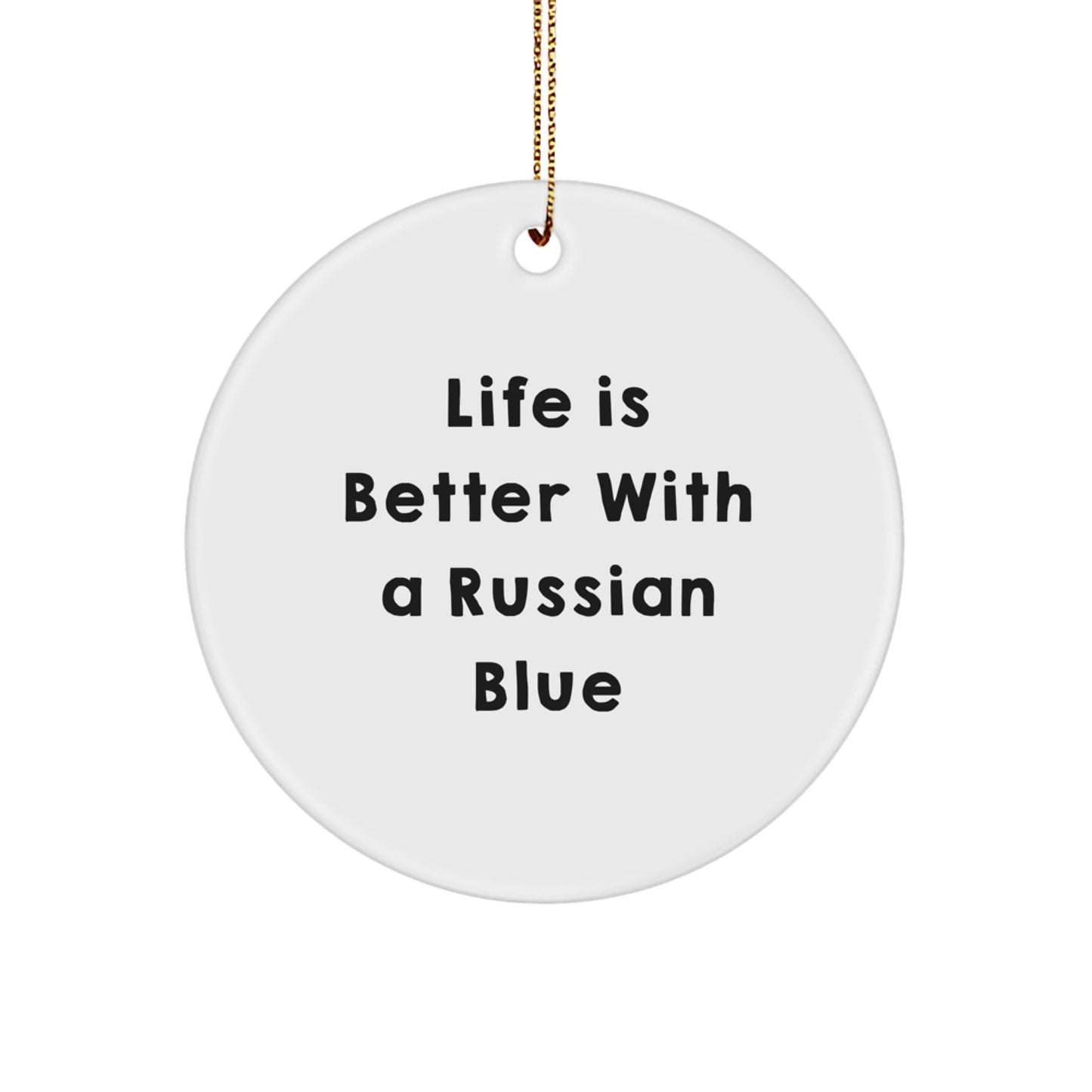 Funny Russian Blue Cat Circle Ornament Gifts from Men to Family for Christmas Unique - Image 1