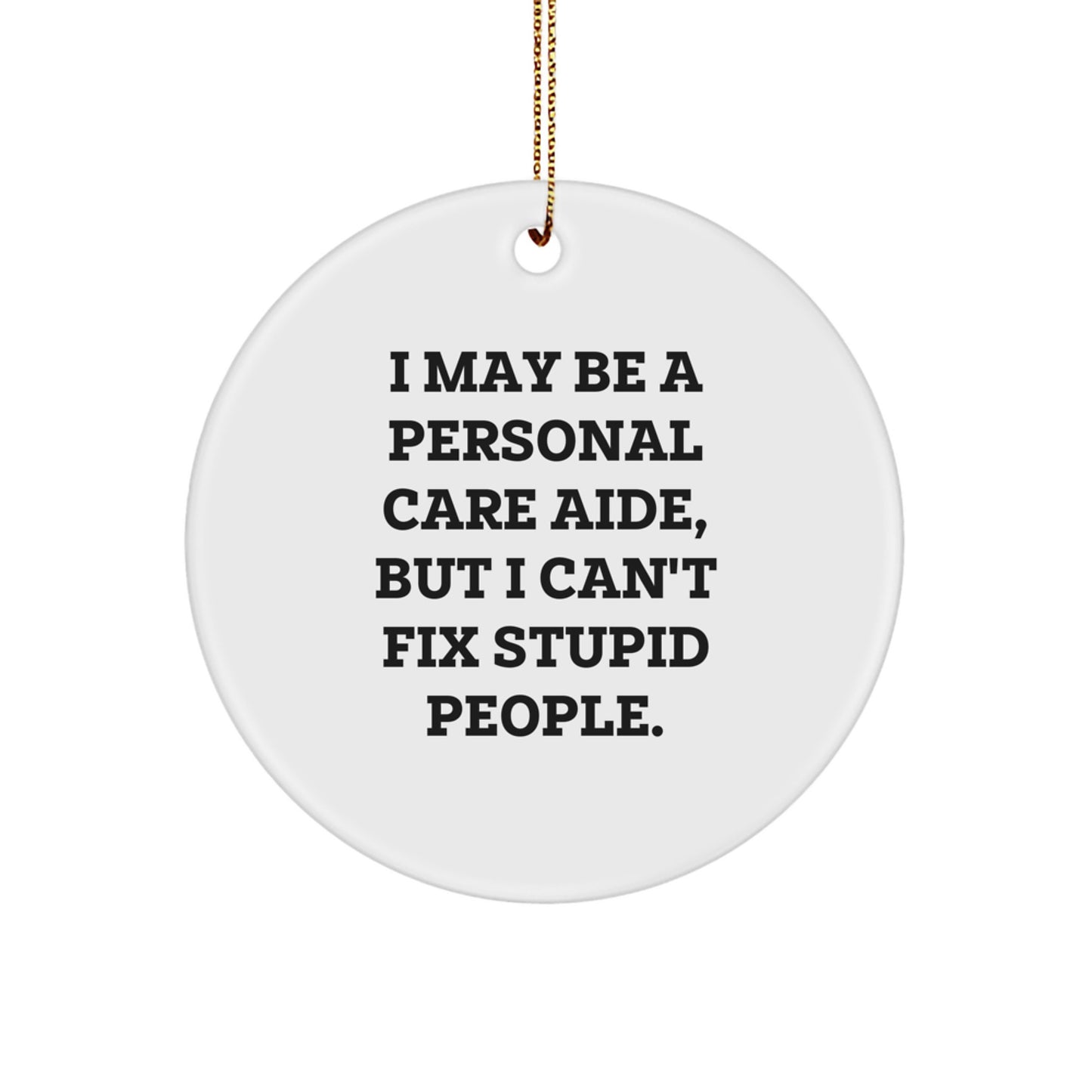 Funny Gifts from Friends for Personal Care Aide, I May Be A Personal Care Aide, But I Can't Fix Stupid People. Circle Ornament for Christmas - Image 1