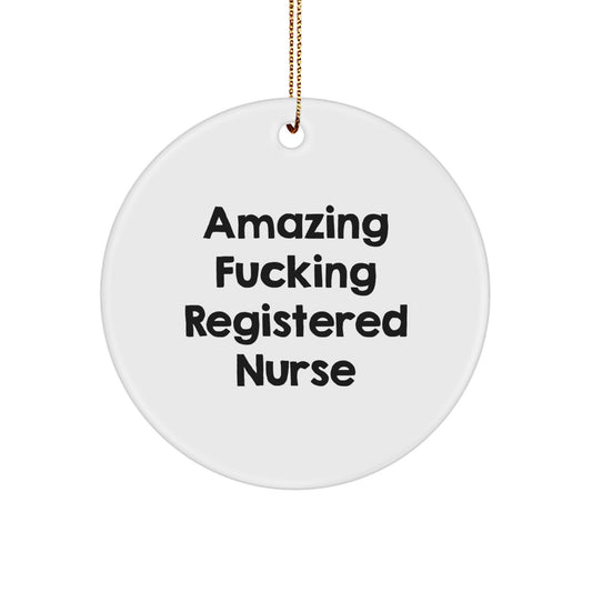Funny Christmas Unique Gifts for Registered Nurses - Amazing Registered Nurse Circle Ornament, White, Gold Cord - Unique Nursing Gifts from Friends and Family - Image 1