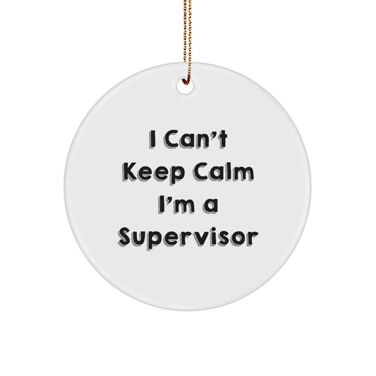 Funny Supervisor Gifts, I Can't Keep Calm I'm A Supervisor Christmas Circle Ornament, Circle Shaped White Decorations from Friends, Coworkers, Family for Men, Women - Image 1