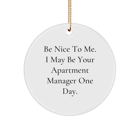 Funny Apartment Manager Christmas Unique Gifts from Friends for Men - Circle Ornament Be Nice To Me Quote - Image 1