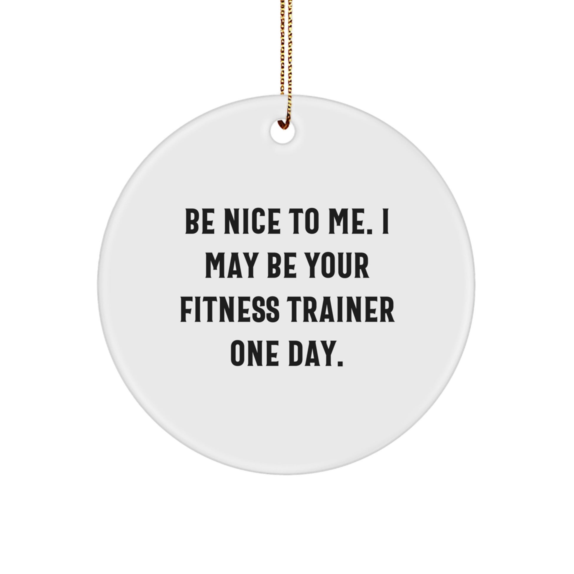 Funny Fitness Trainer Gifts from Men to Women Friends Family - Be Nice To Me Circle Ornament - Image 1