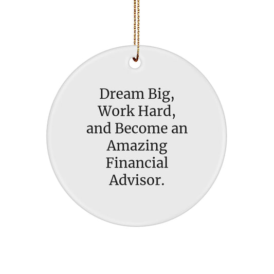 Funny Inspirational Gifts from Men to Financial Advisor Friends - Dream Big and Work Hard Circle Ornament for Office Decor - Image 1