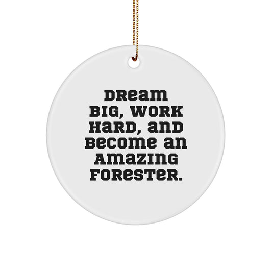 Funny Forester Gifts from Men to Foresters, Inspirational Circle Ornament for Christmas Unique Gifts, 'Dream Big Work Hard' Quote - Image 1