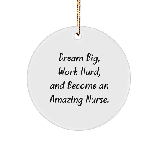 Funny Inspirational Christmas Unique Gifts from Men to Friends for Nurse Circle Ornament, Dream Big, Work Hard, And Become An Amazing Nurse. - Image 1