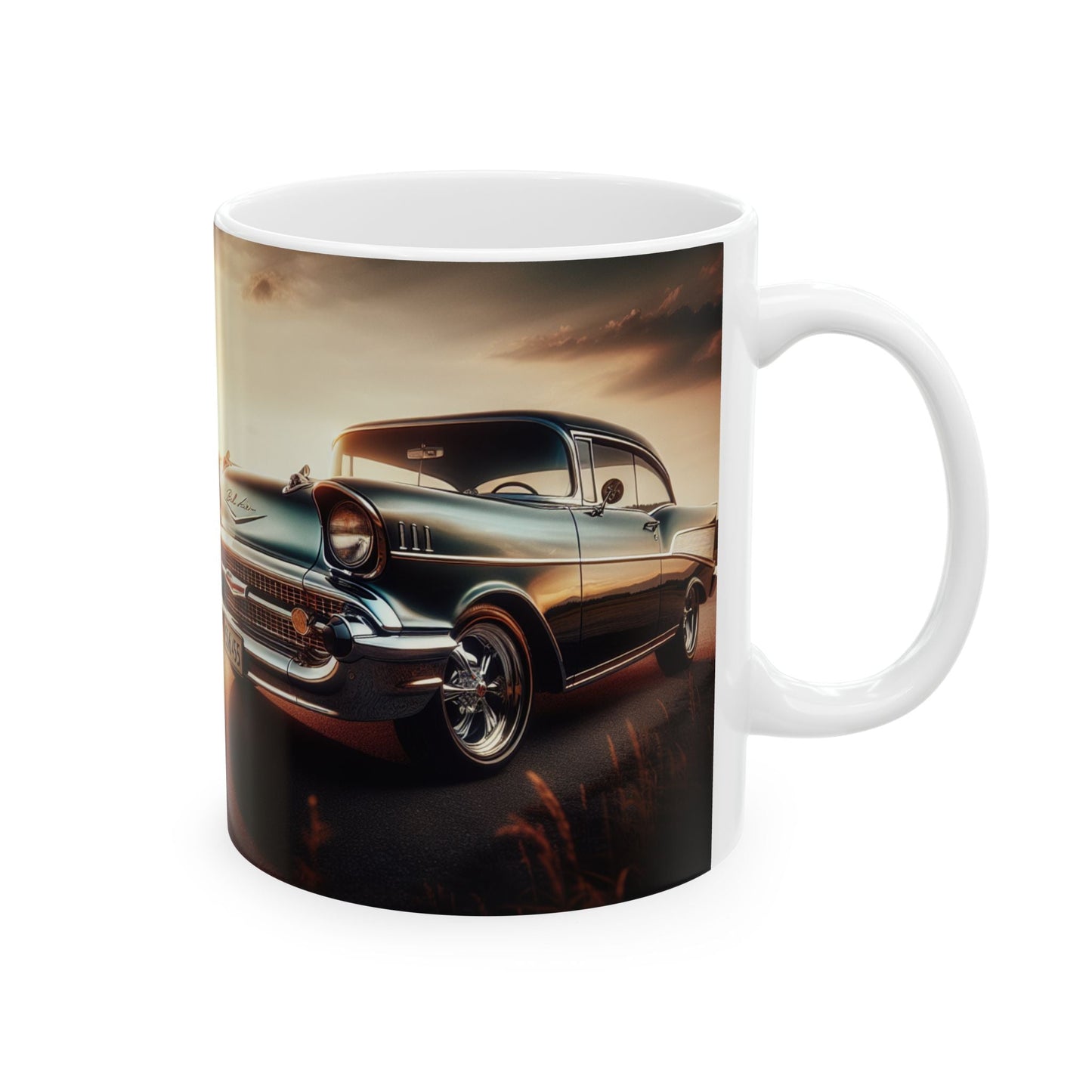 Classic Car Ceramic Mug, 1957 Chevy Bel Air Coffee Cup, Vintage Chevy Tea Mug, Gift for Vehicle Enthusiast - Victory Thru Vision