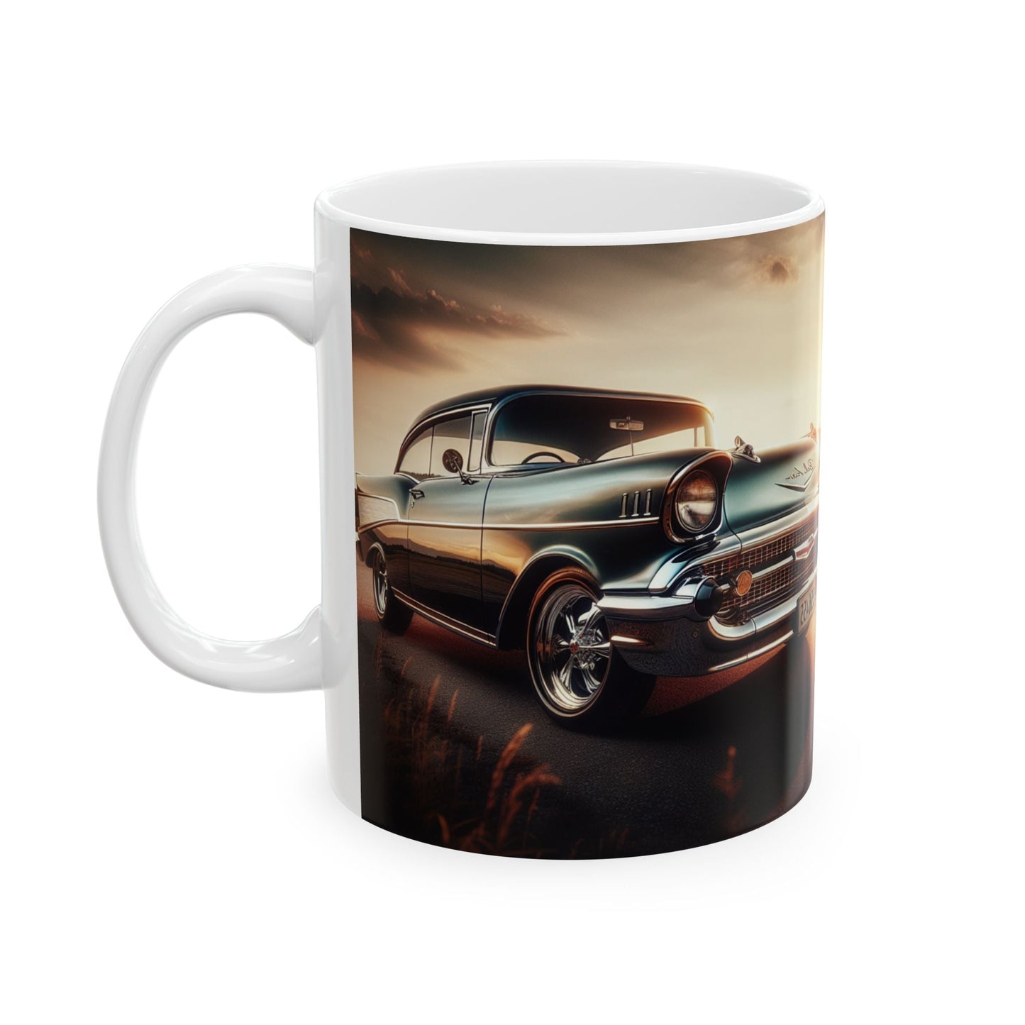 Classic Car Ceramic Mug, 1957 Chevy Bel Air Coffee Cup, Vintage Chevy Tea Mug, Gift for Vehicle Enthusiast - Victory Thru Vision