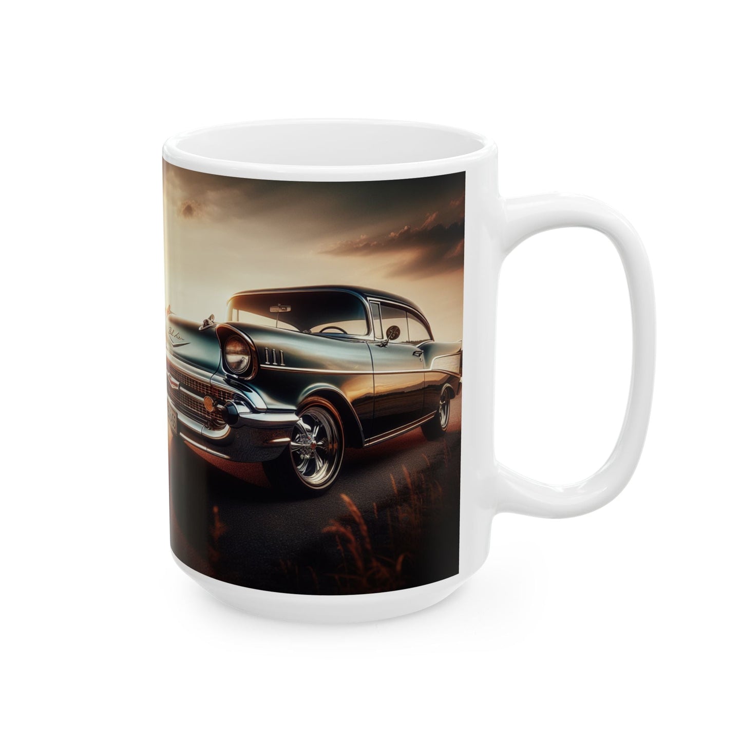 Classic Car Ceramic Mug, 1957 Chevy Bel Air Coffee Cup, Vintage Chevy Tea Mug, Gift for Vehicle Enthusiast - Victory Thru Vision