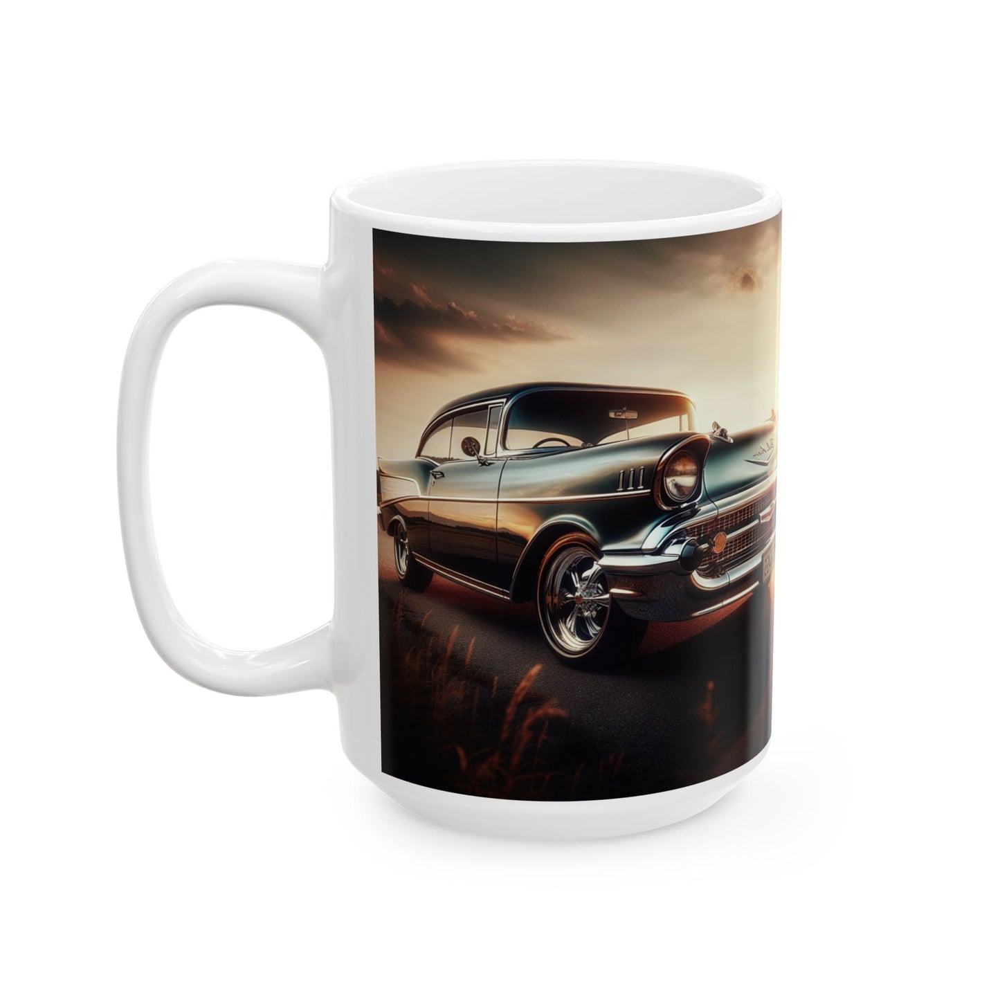 Classic Car Ceramic Mug, 1957 Chevy Bel Air Coffee Cup, Vintage Chevy Tea Mug, Gift for Vehicle Enthusiast - Victory Thru Vision