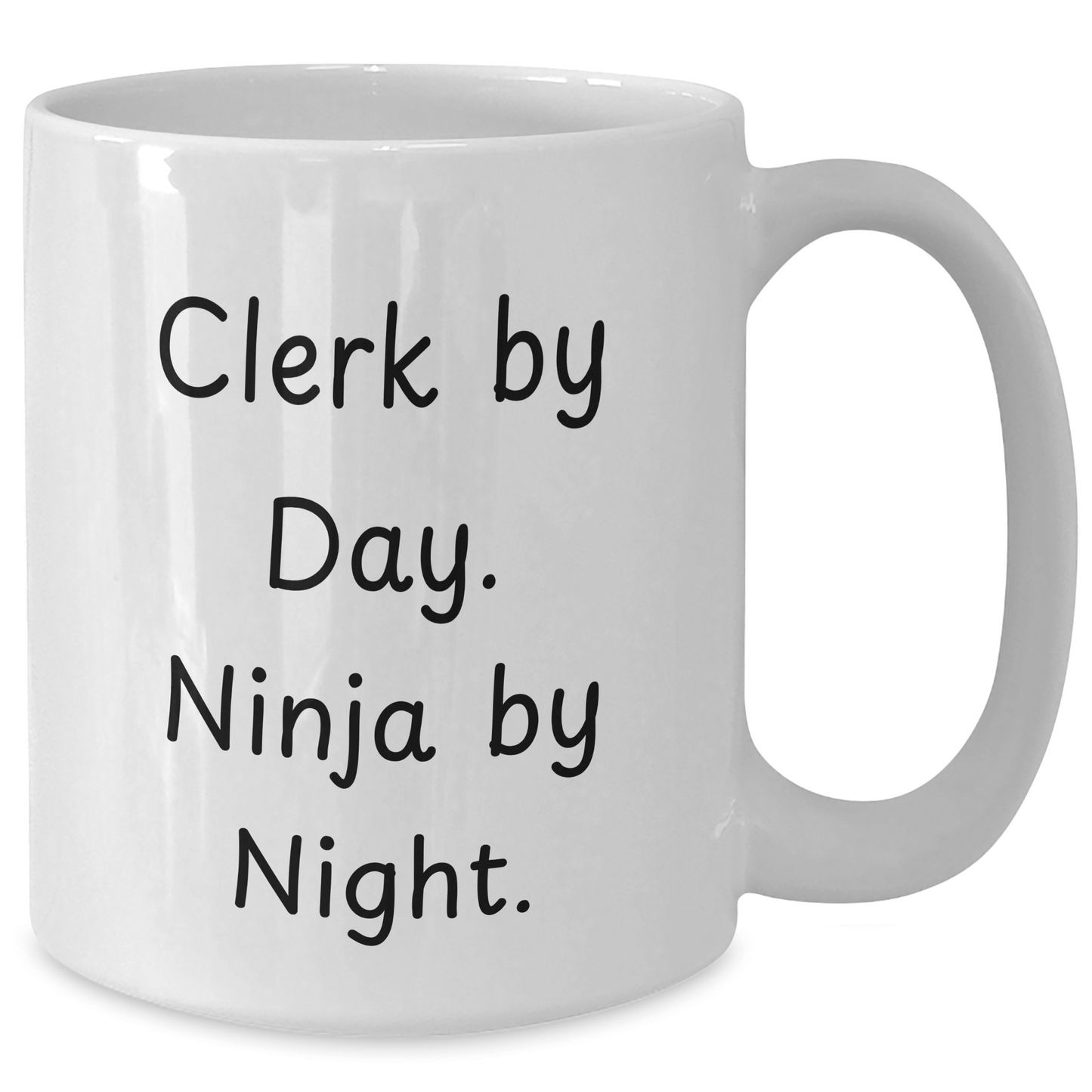 Clerks By Day, Ninja By Night, Funny White Coffee Mug Gifts for Clerk from Friends, Coworkers, Family, Graduation Unique Gifts - Victory Thru Vision