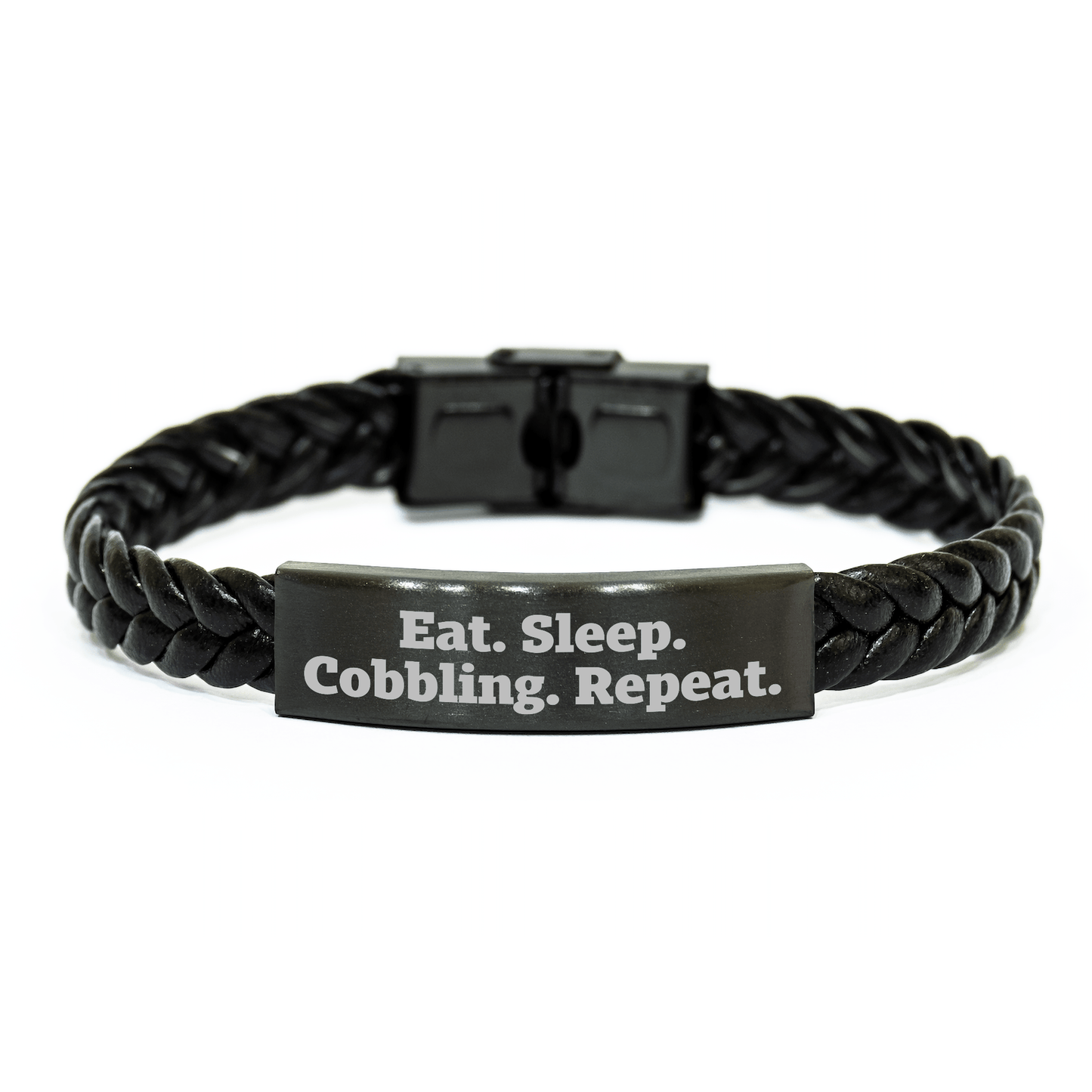 Cobbling Enthusiasts' Gift - Eat. Sleep. Cobbling. Repeat. Interlaced Leather Bracelet for Cobbling Men, Unique Father's Day Unique Gifts from Men to Family - Victory Thru Vision