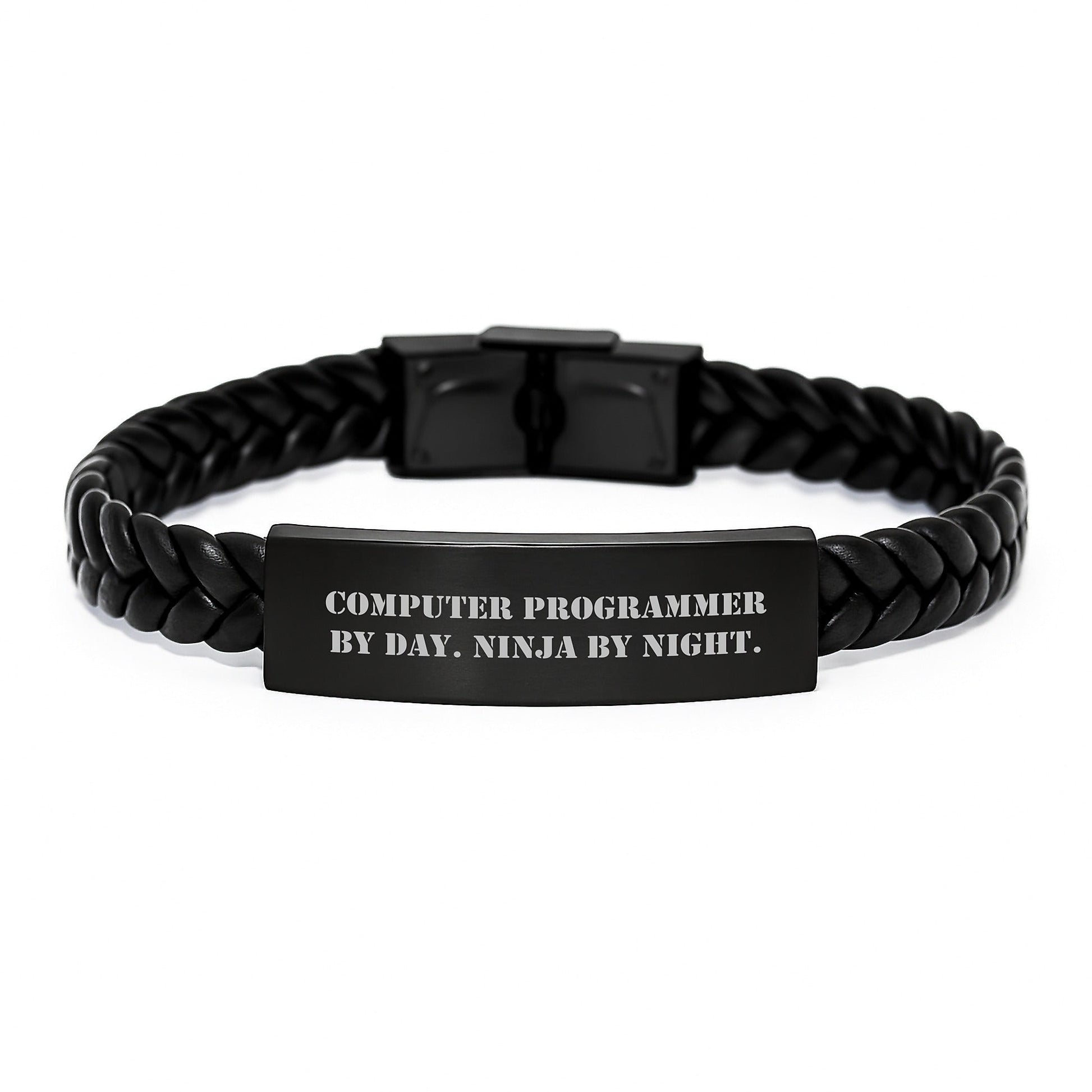 Computer Programmer Funny Quote Interlaced Leather Bracelet Gifts from Friends, Gifts for Computer Programmers, Birthday Unique Gifts, Men's Leather Accessories - Victory Thru Vision