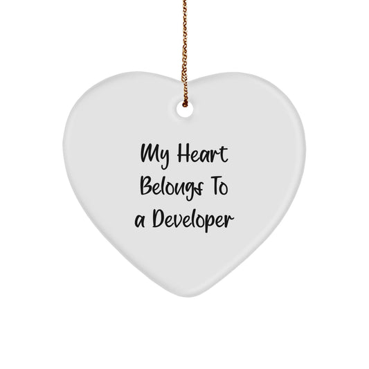 Developer Heart Ornament, Funny Quote Gifts for Him, Christmas Unique Gifts from Men, Heart Shaped MDF Ornament - Victory Thru Vision