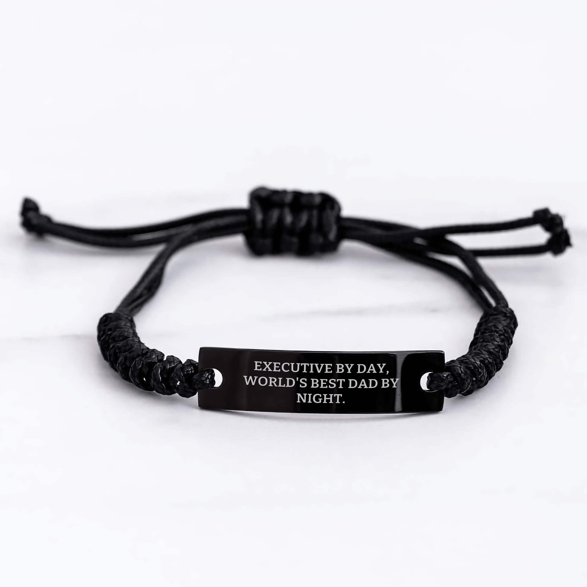 Executive Rope Braces, Funny Gifts from Men to Executive Mom, 'Executive By Day, World's Best Dad By Night.' Quote, Adjustable Black Rope Bracelet, Unique Mother's Day Unique Gifts for Her - Victory Thru Vision