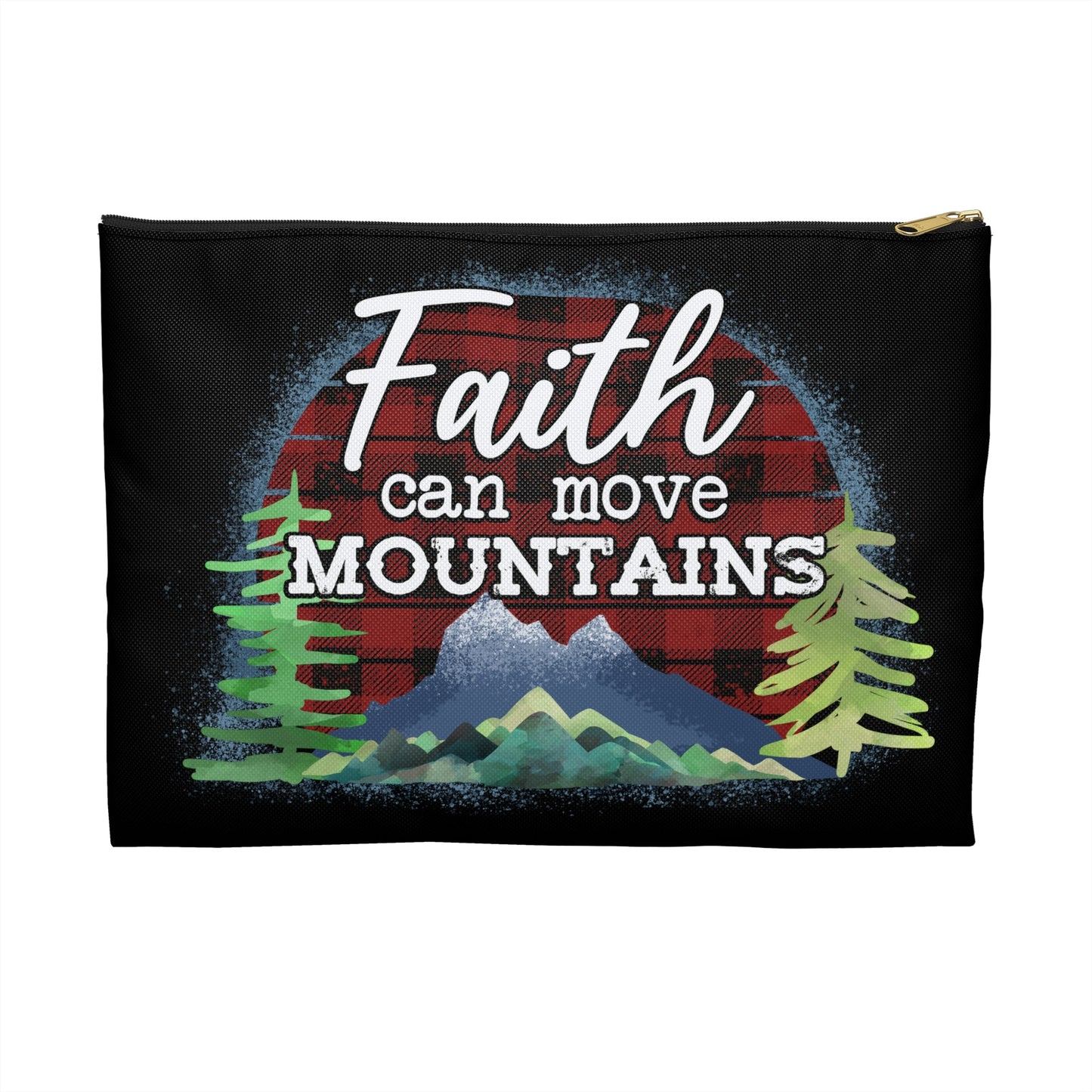 Faith Can Move Mountains Accessory Pouch, Makeup Bag, Zippered Pouch, Christian Gift, Inspirational Quote - Victory Thru Vision
