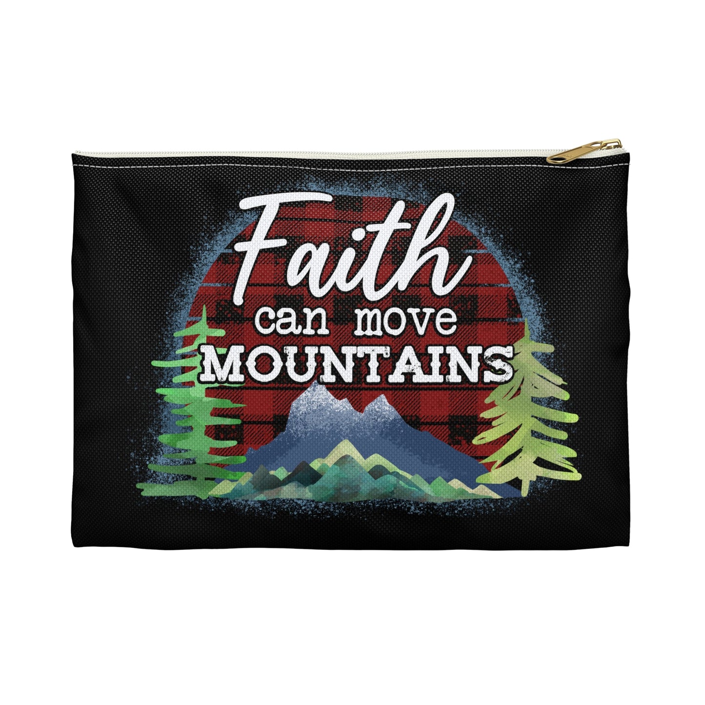 Faith Can Move Mountains Accessory Pouch, Makeup Bag, Zippered Pouch, Christian Gift, Inspirational Quote - Victory Thru Vision
