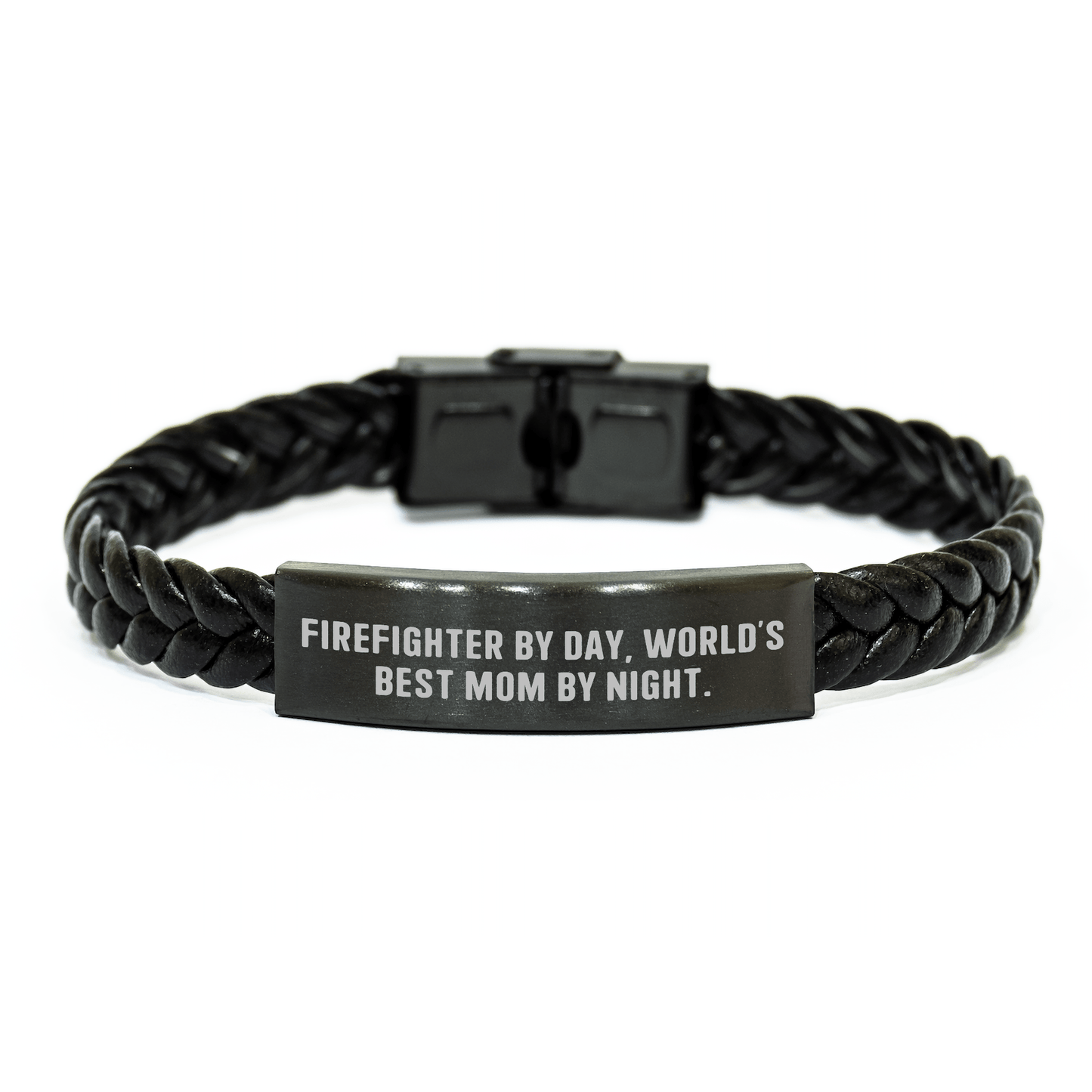 Firefighter Gifts, Father's Day Unique Interlaced Leather Bracelets for Men, Funny Quote 'Firefighter By Day, World's Best Mom By Night.' - Gifts from Family - Victory Thru Vision
