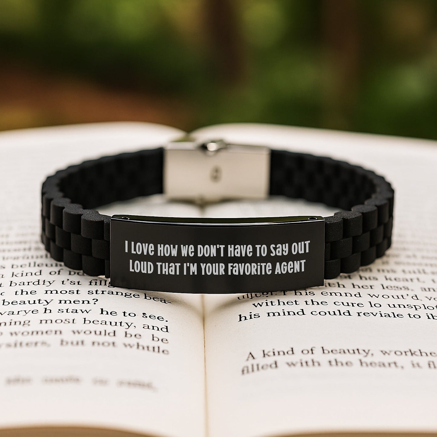 Funny Agent Gifts from Friends - 'I Love How We Don't Have To Say Out Loud That I'm Your Favorite Agent' Glide lock Clasp Black Stainless Steel Silicone Adjustable Graduation Unique Gifts for Agent - Victory Thru Vision