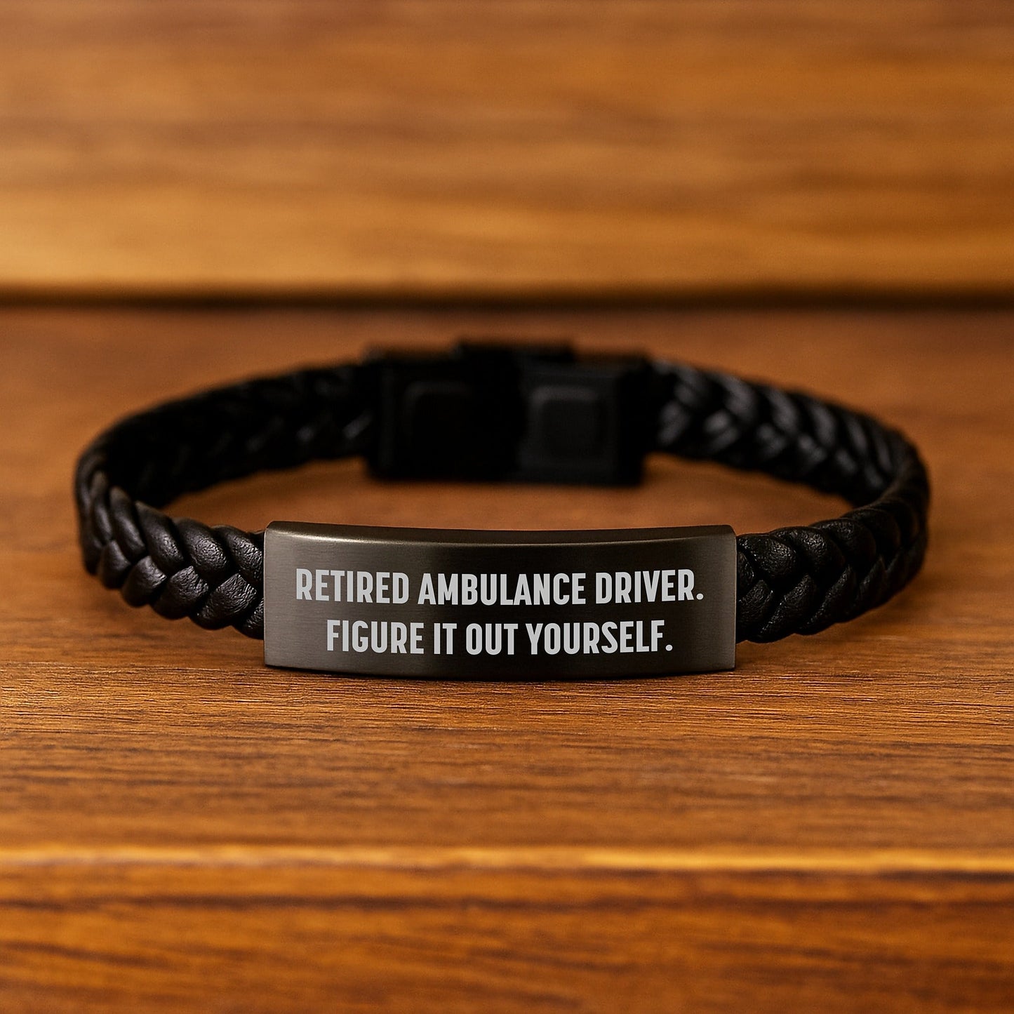 Funny Ambulance Driver Gifts, Inspirational Interlaced Leather Bracelet for Graduation, 'Retired Ambulance Driver. Figure It Out Yourself.' from Friends, Coworkers, Family to Ambulance Driver - Victory Thru Vision