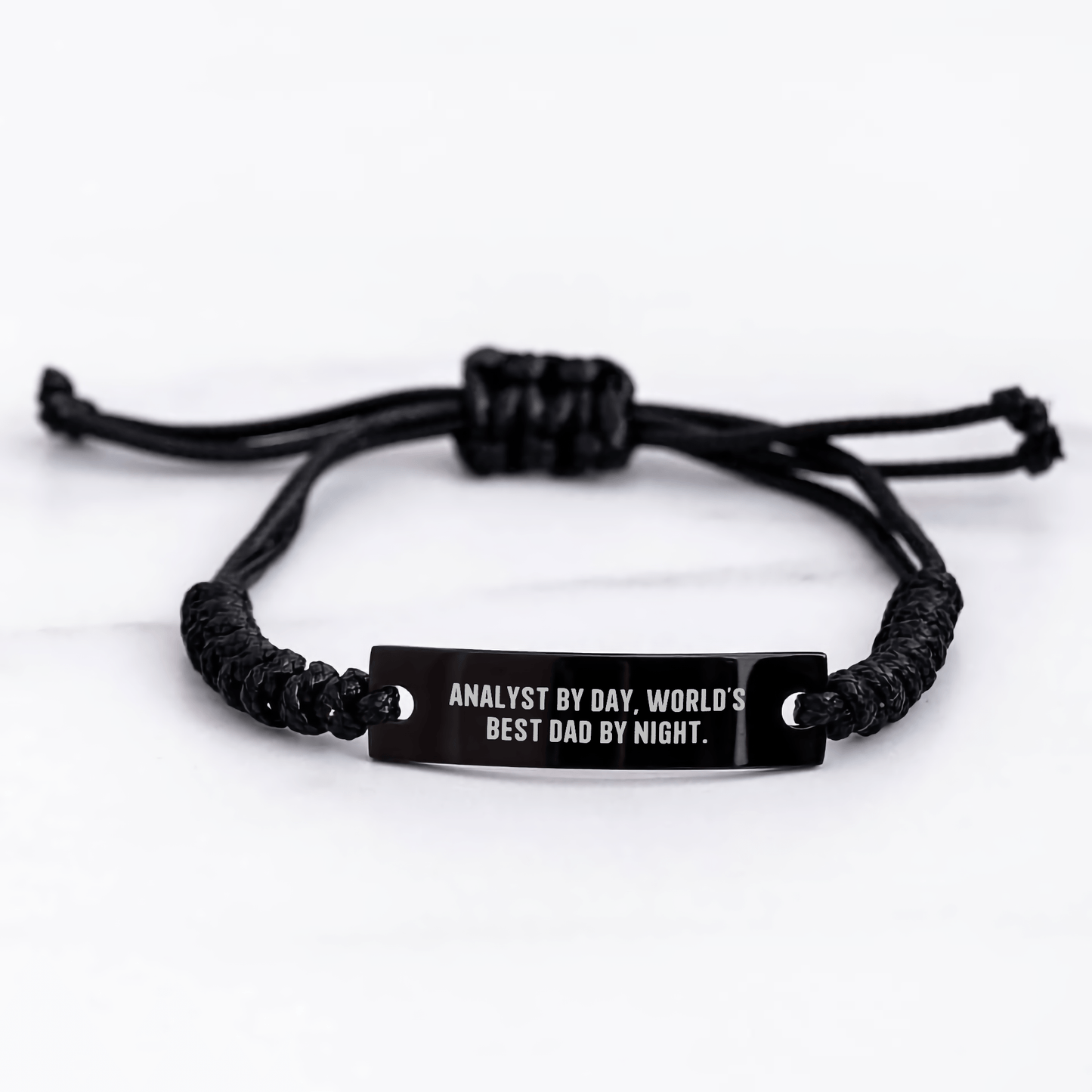 Funny Analyst Gifts, Rope Bracelet for Men, Graduation Unique Gifts from Dad, Inspirational Quote: 'Analyst By Day, World's Best Dad By Night.' - Victory Thru Vision