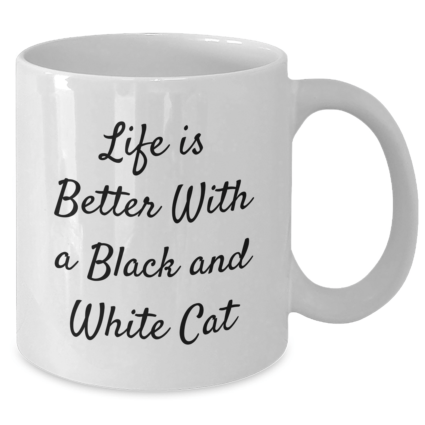 Funny Black and White Cat Gifts for Men, Life Is Better With A Black And White Cat Quote, White Coffee Mug for Father's Day, Gifts from Men, Gifts for Black and White Cat Lovers - Victory Thru Vision