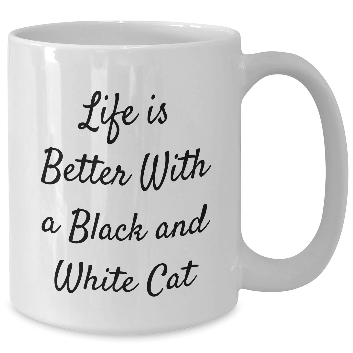 Funny Black and White Cat Gifts for Men, Life Is Better With A Black And White Cat Quote, White Coffee Mug for Father's Day, Gifts from Men, Gifts for Black and White Cat Lovers - Victory Thru Vision