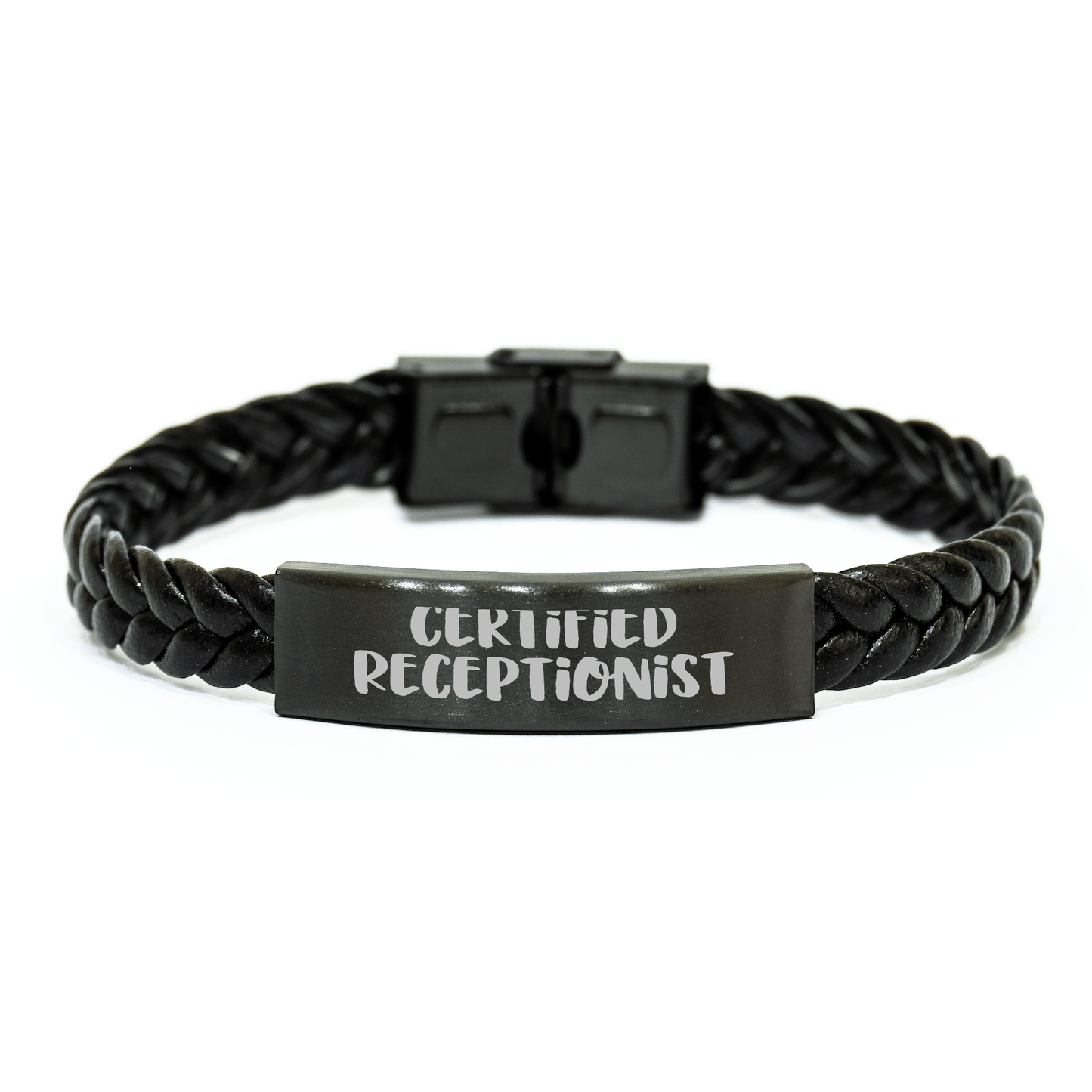 Funny Certified Receptionist Interlaced Leather Bracelet Gifts from Friends for Men on Father's Day - Victory Thru Vision